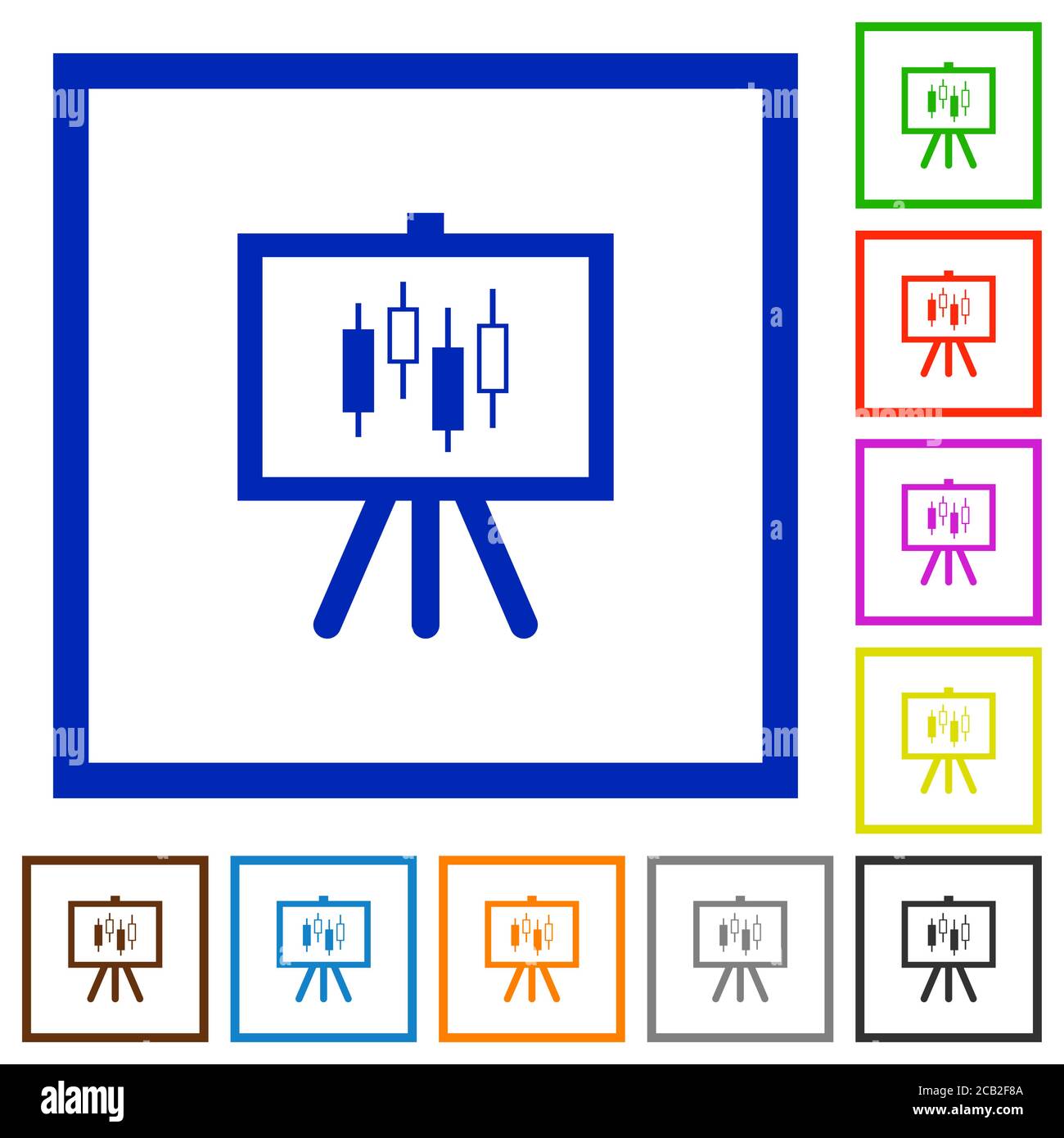 Presentation table with candlestick chart flat color icons in square ...