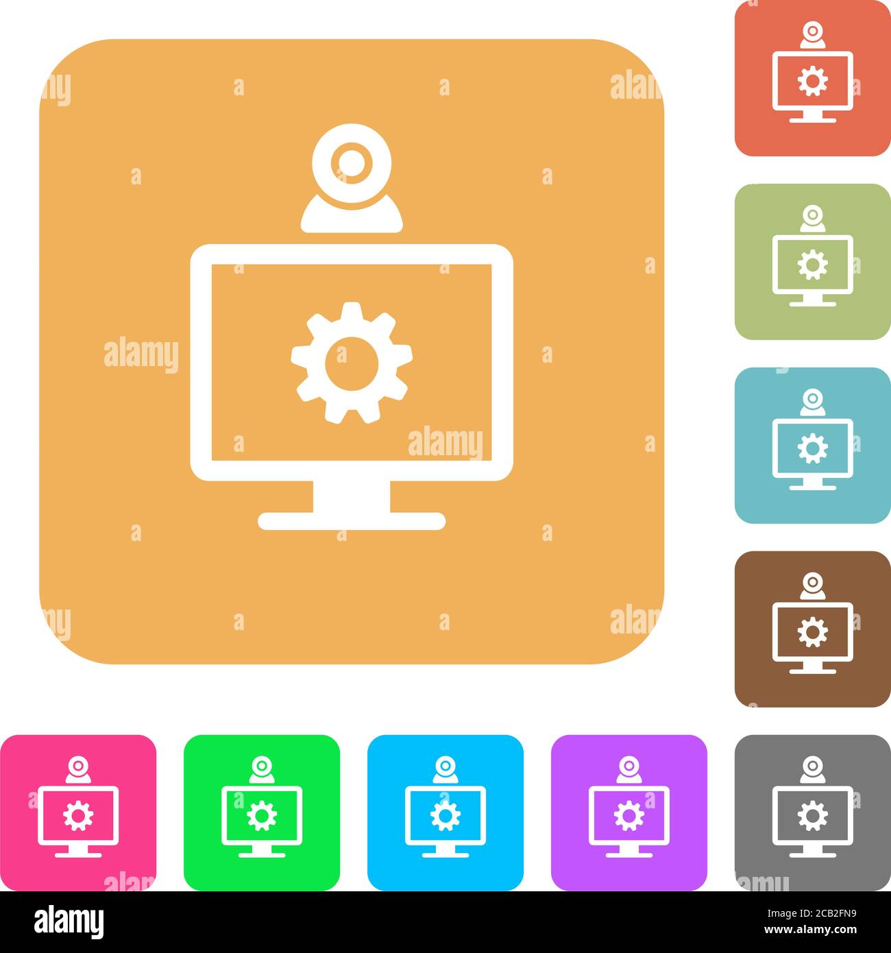 Webcam settings flat icons on rounded square vivid color backgrounds. Stock Vector