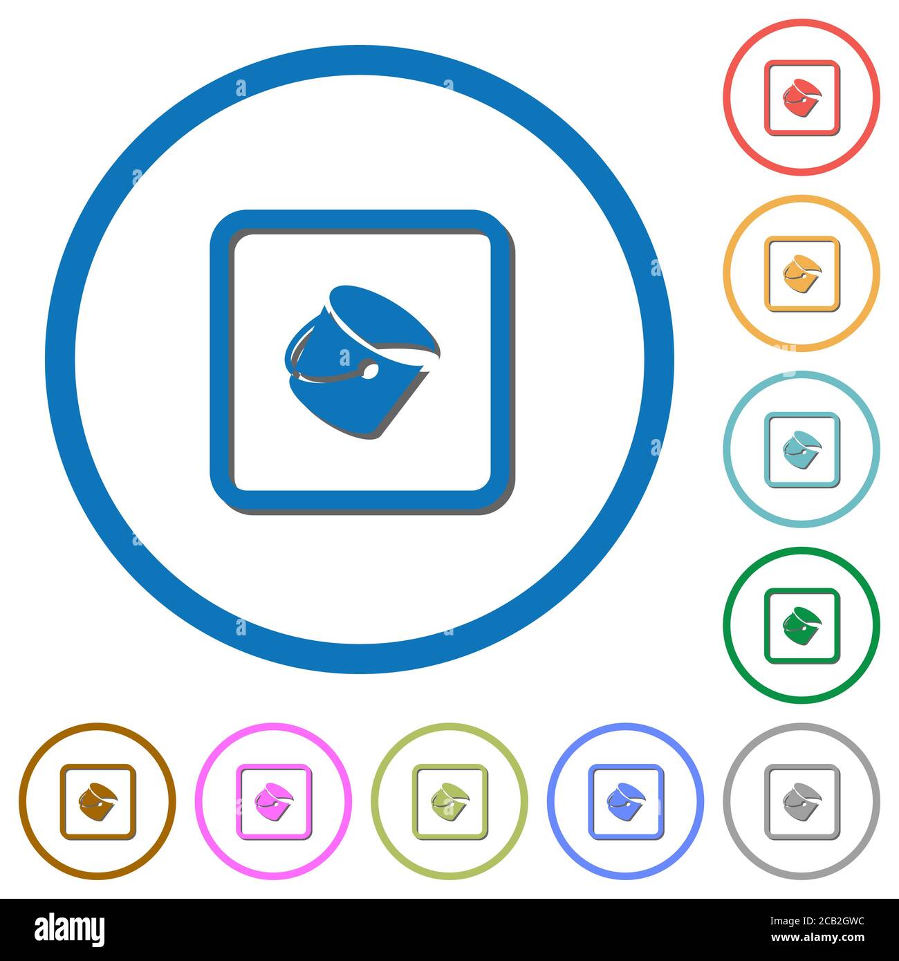 Fill object flat color vector icons with shadows in round outlines on ...