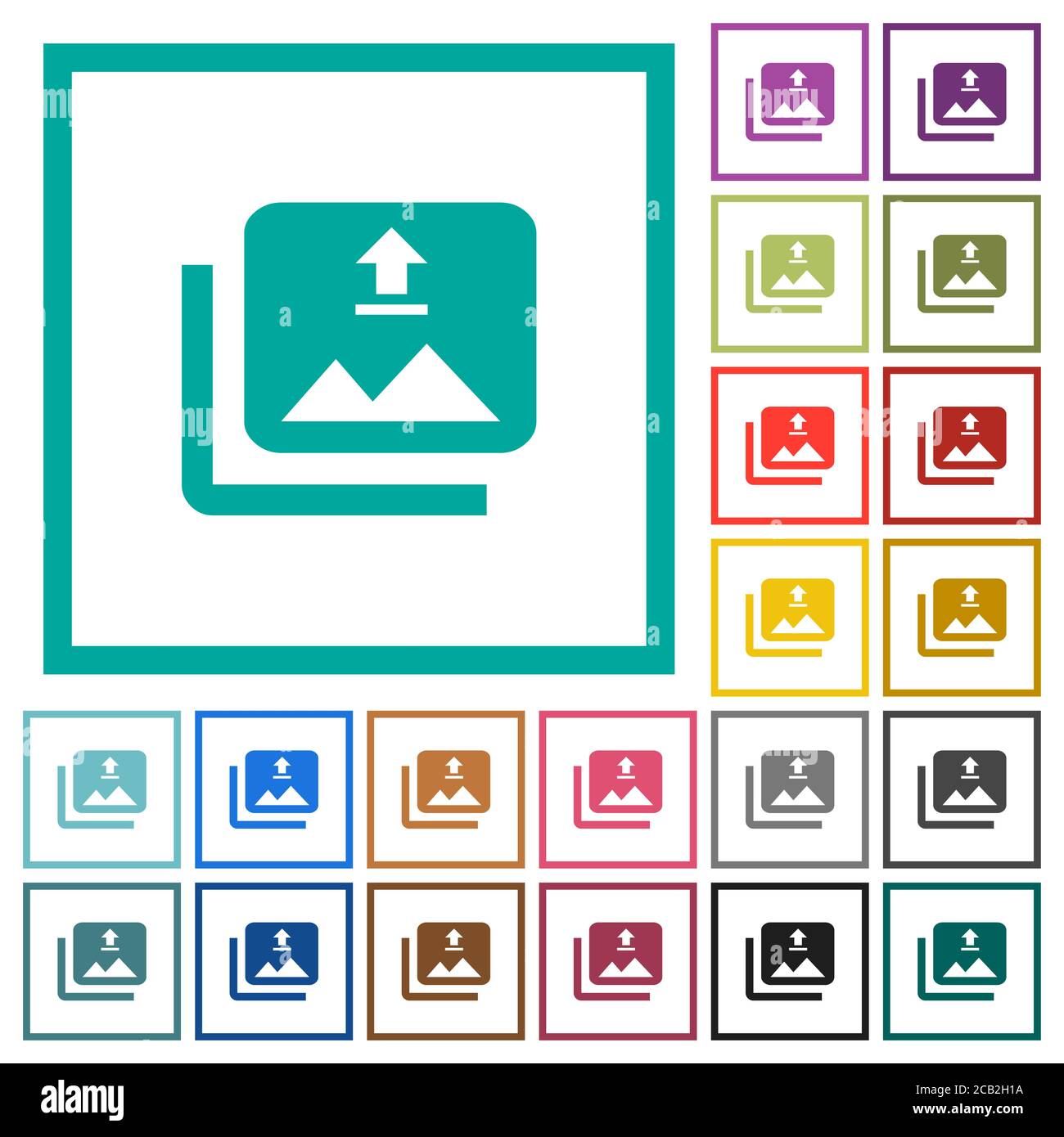 Upload multiple images flat color icons with quadrant frames on white ...