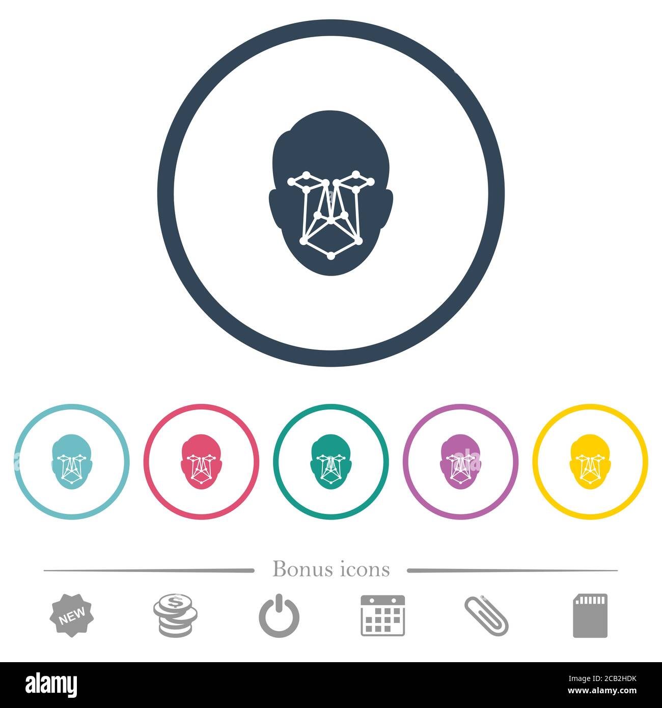 Face recognition flat color icons in round outlines. 6 bonus icons ...