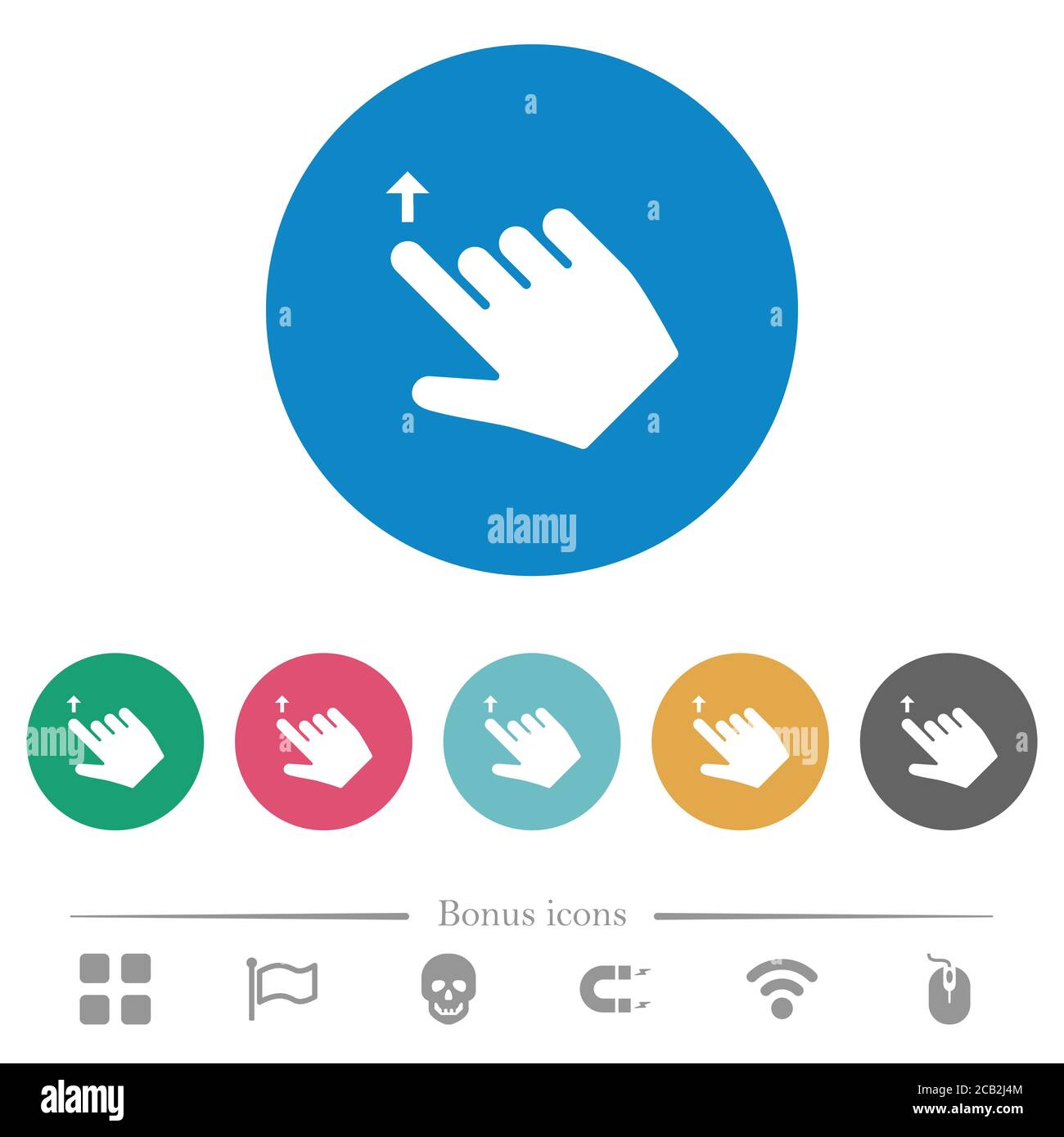 Right handed move up gesture flat white icons on round color ...