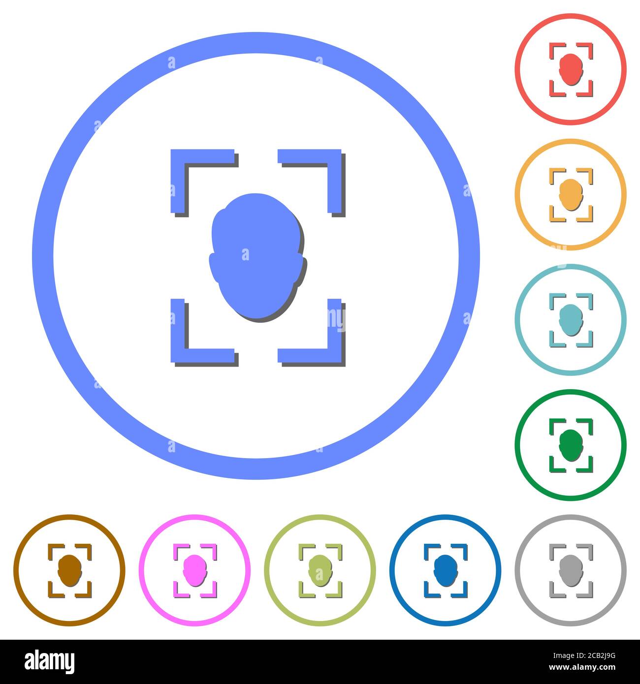 Camera portrait mode flat color vector icons with shadows in round ...