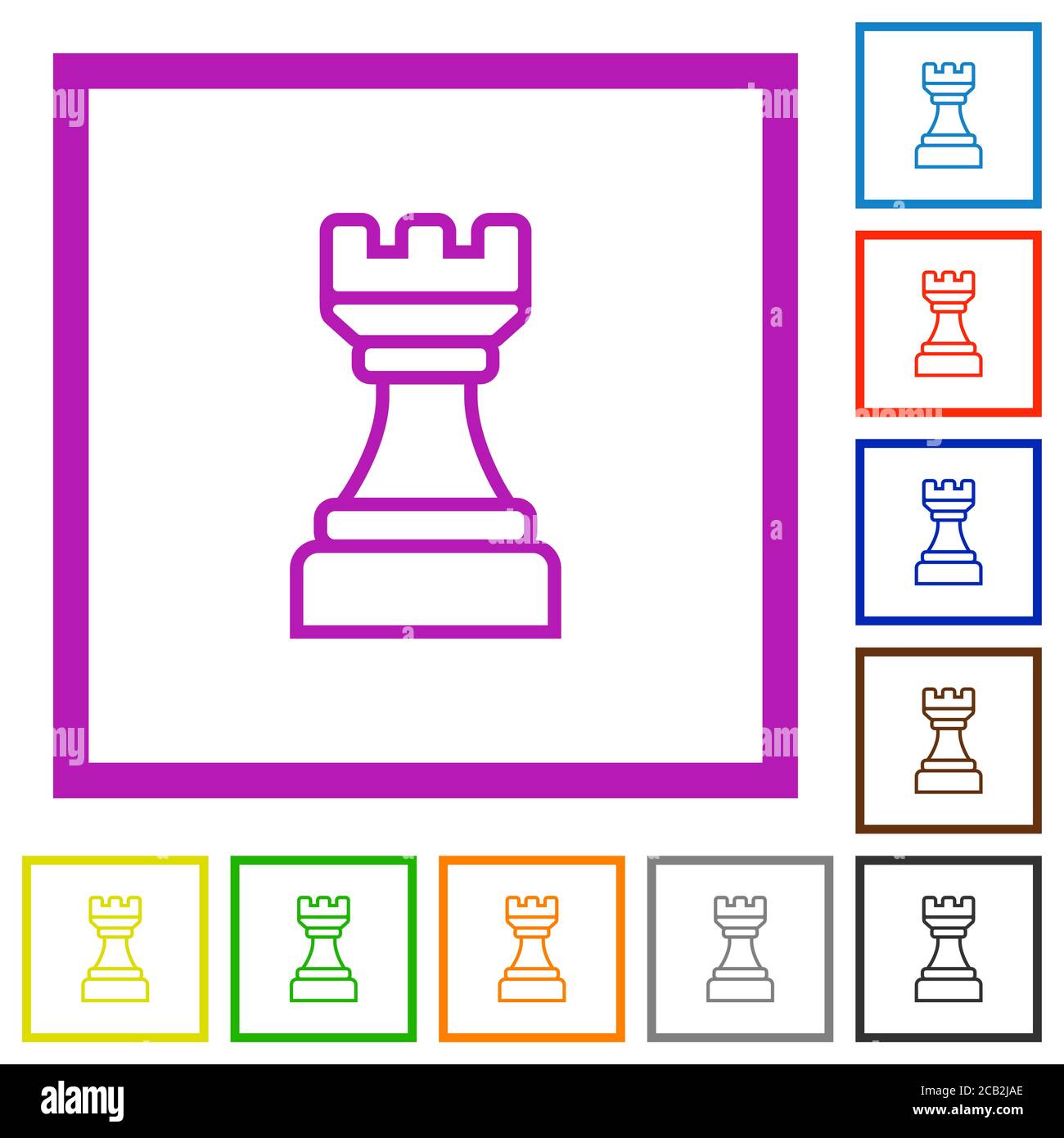 White chess rook flat color icons in square frames on white background ...