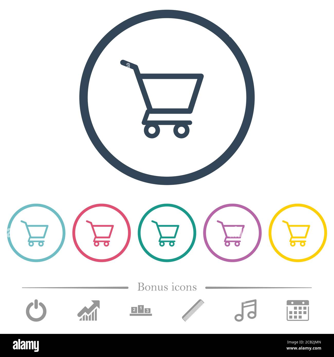 Empty shopping cart flat color icons in round outlines. 6 bonus icons ...