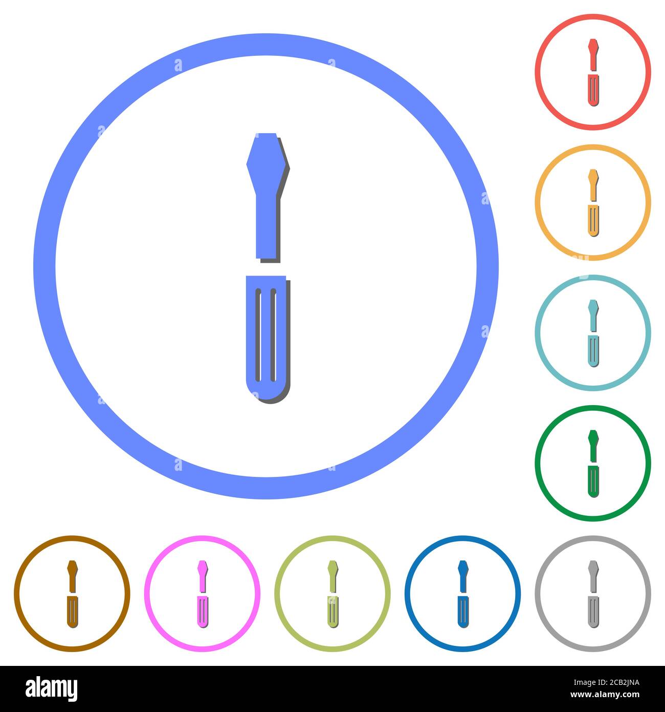 Single screwdriver flat color vector icons with shadows in round ...