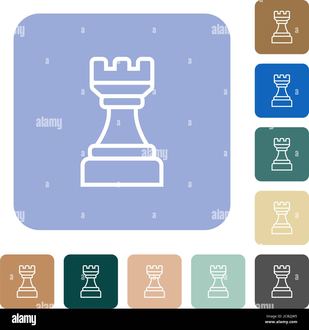 White chess rook white flat icons on color rounded square backgrounds ...
