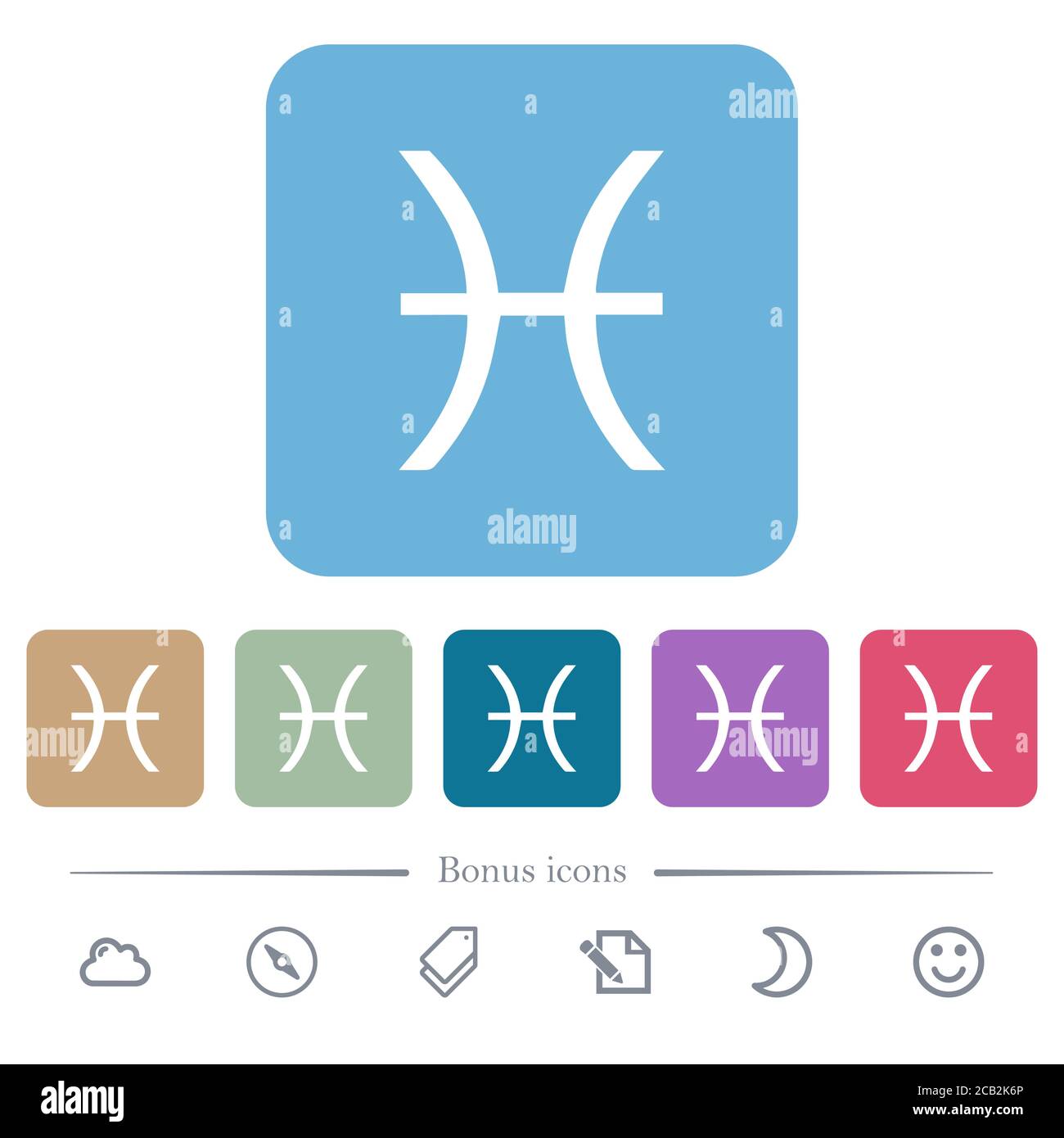 Pisces zodiac symbol white flat icons on color rounded square ...