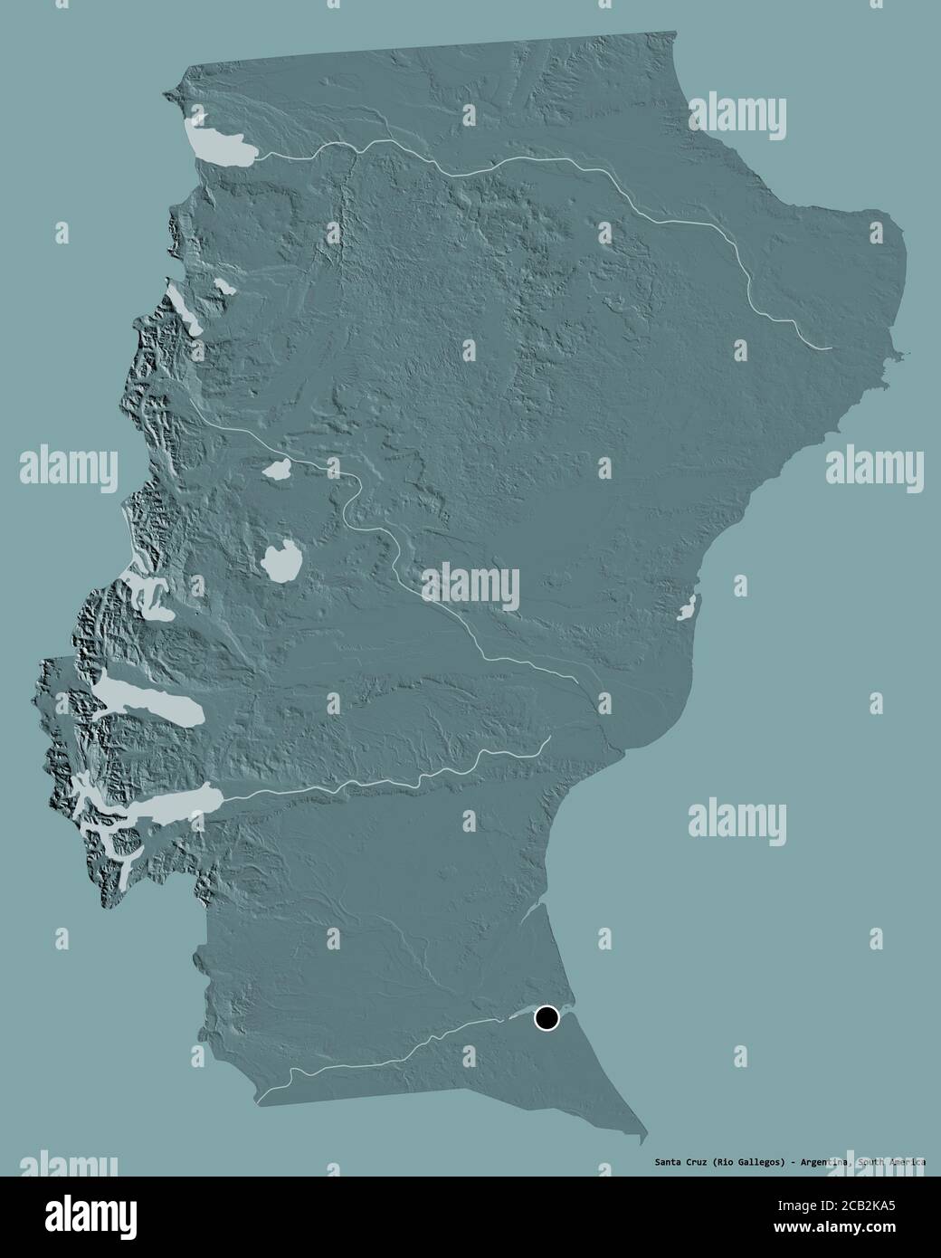 Shape Of Santa Cruz Province Of Argentina With Its Capital Isolated On A Solid Color Background Colored Elevation Map 3d Rendering Stock Photo Alamy