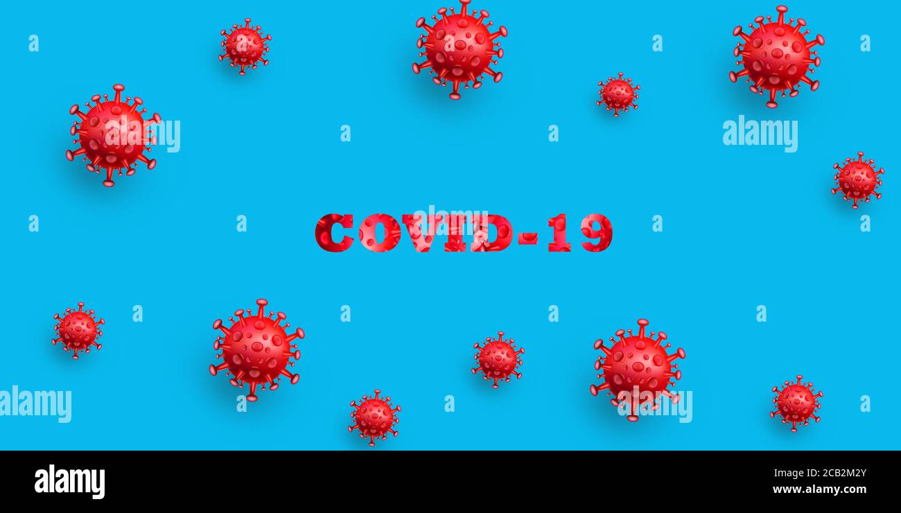3D illustration COVID-19, Red coronavirus on medical blue background, 3D presentation of 2019-nCOV, Corona high resolution with Professional visualisa Stock Photo