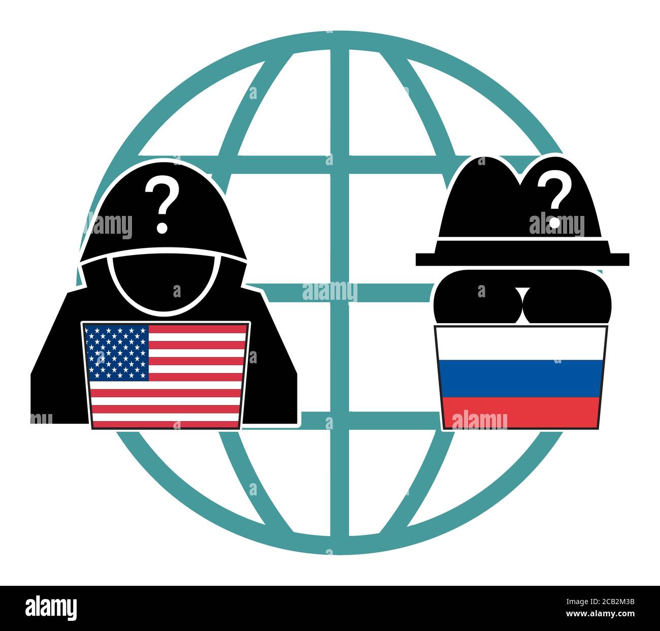 USA and Russia in competition on spying political and economic secrets. Stock Photo