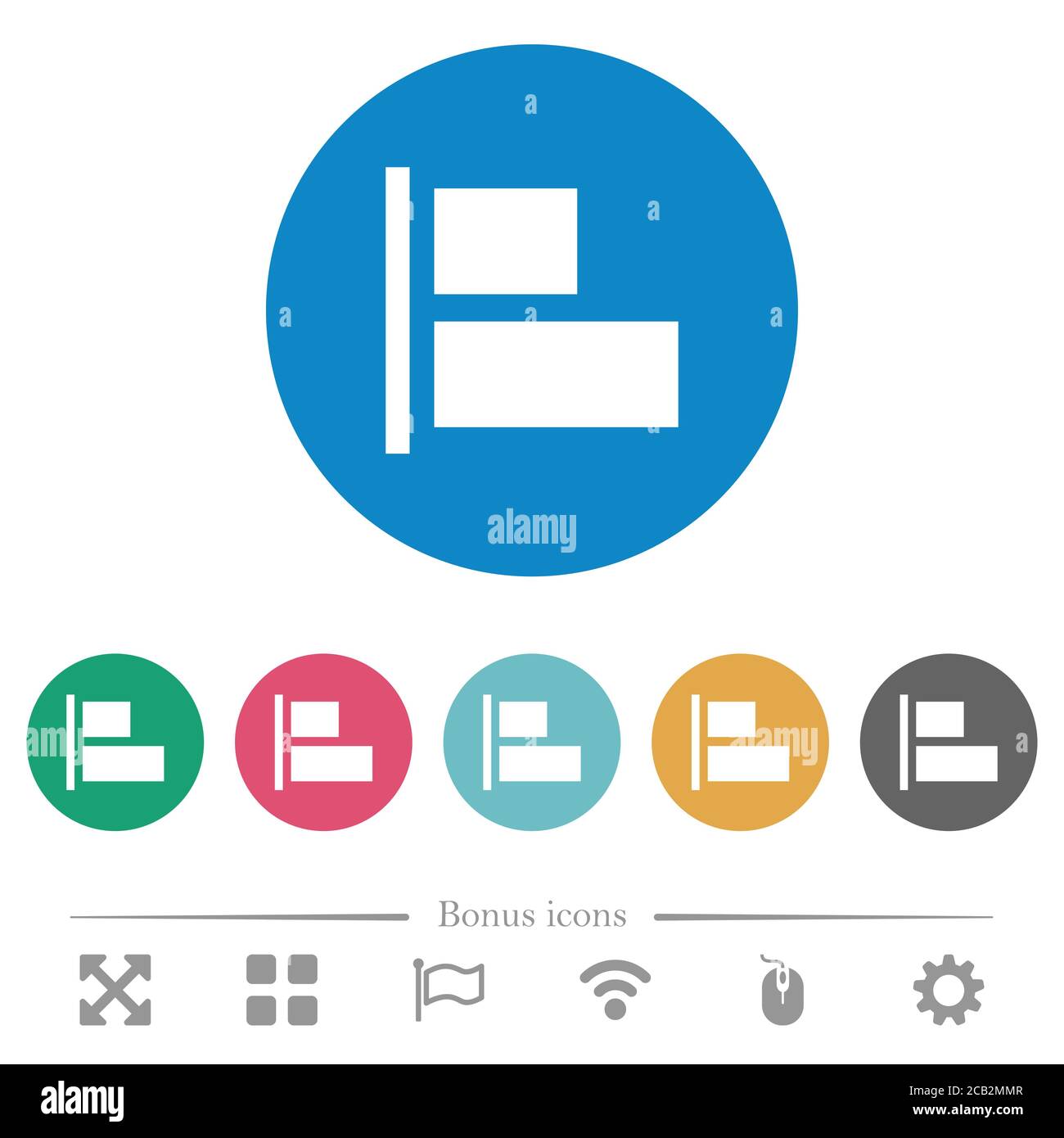 Align to left flat white icons on round color backgrounds. 6 bonus ...