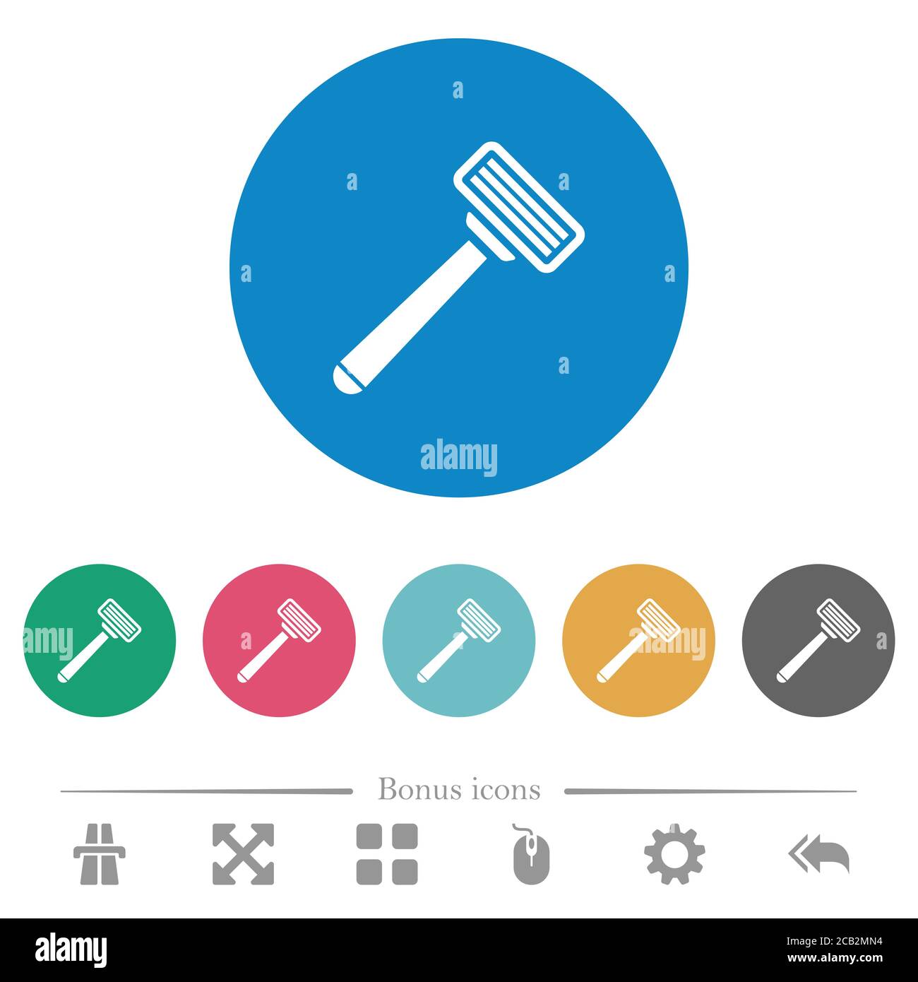 Razor flat white icons on round color backgrounds. 6 bonus icons ...