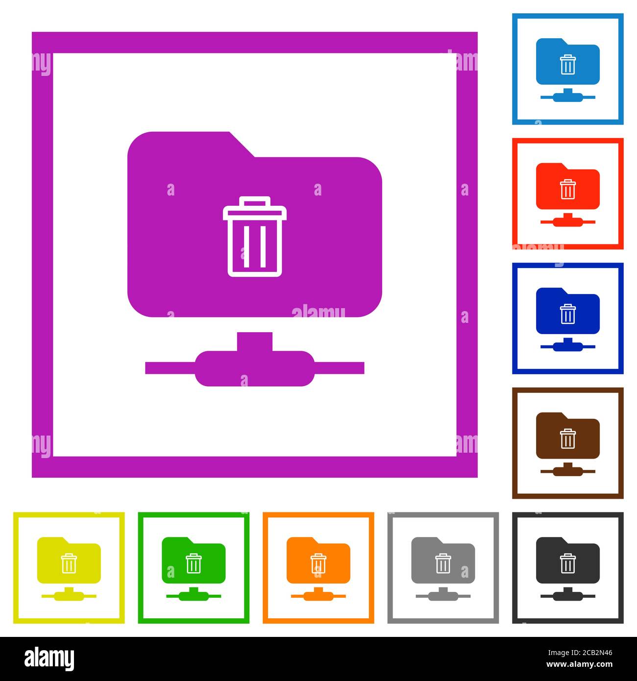 FTP delete flat color icons in square frames on white background Stock Vector