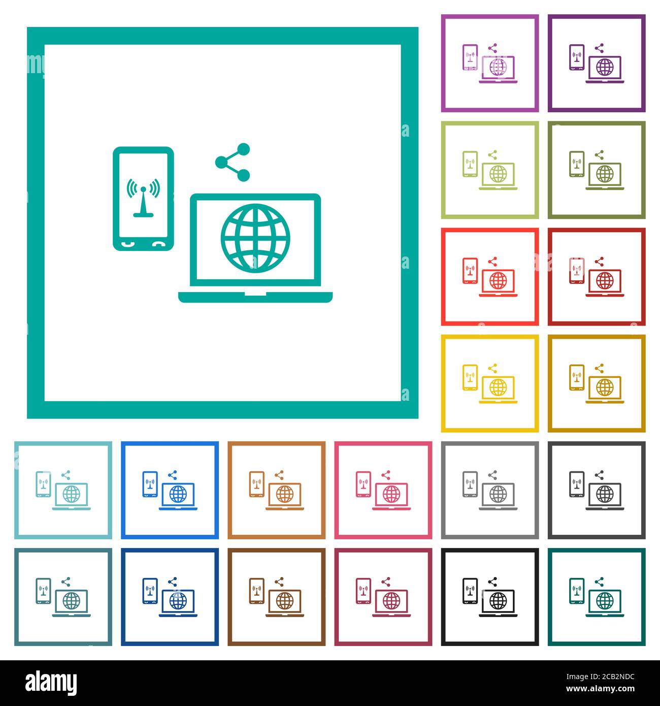 Share mobile internet flat color icons with quadrant frames on white ...