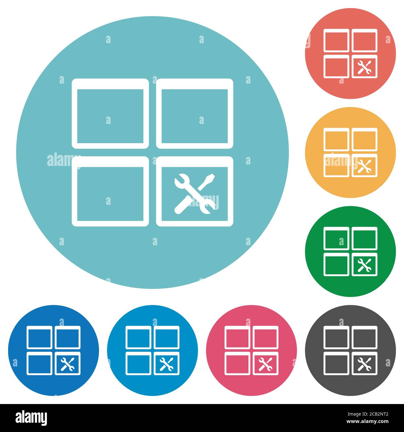 Dashboard tools flat white icons on round color backgrounds Stock Vector