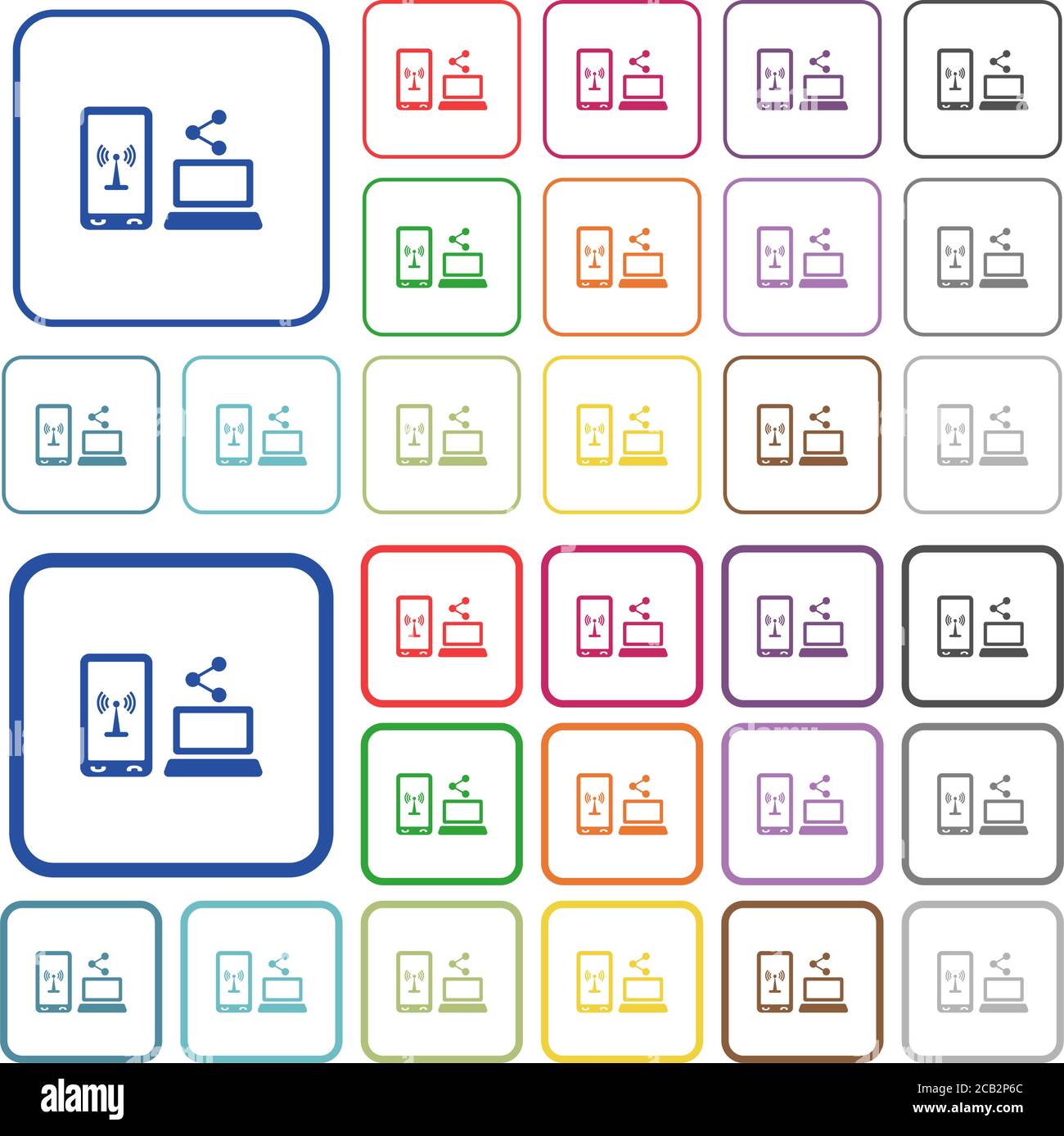 Share mobile internet color flat icons in rounded square frames. Thin ...
