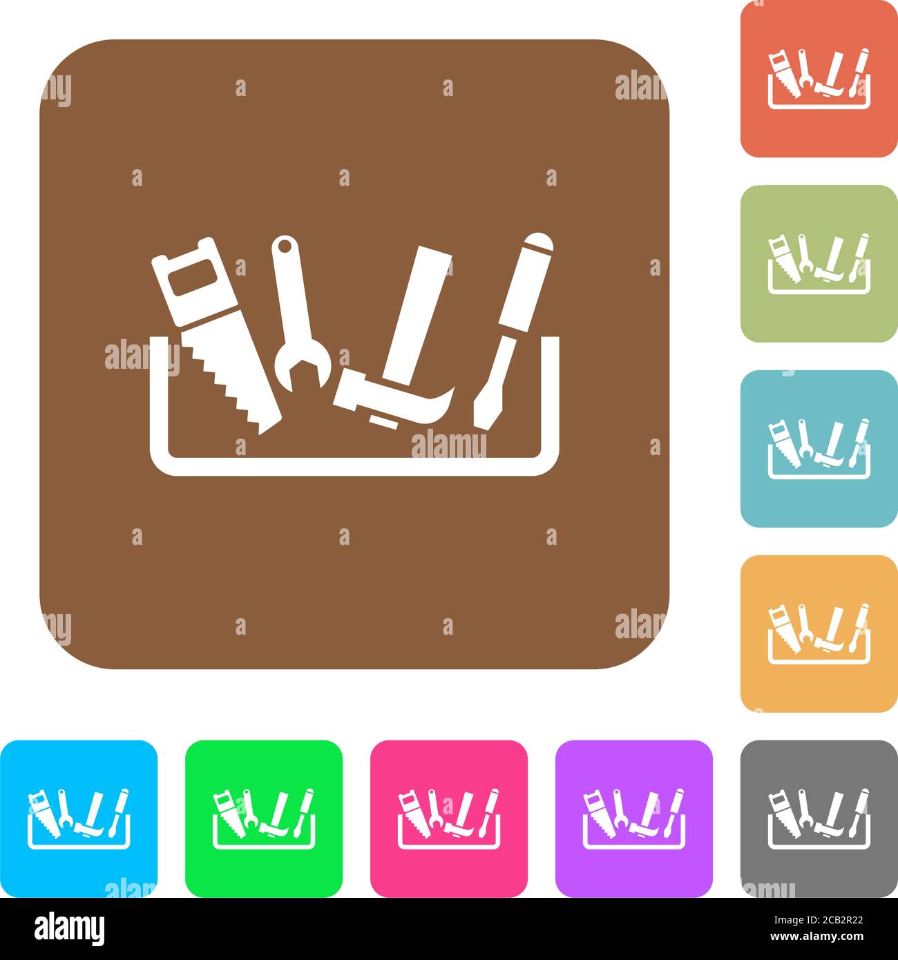 Toolbox flat icons on rounded square vivid color backgrounds Stock ...