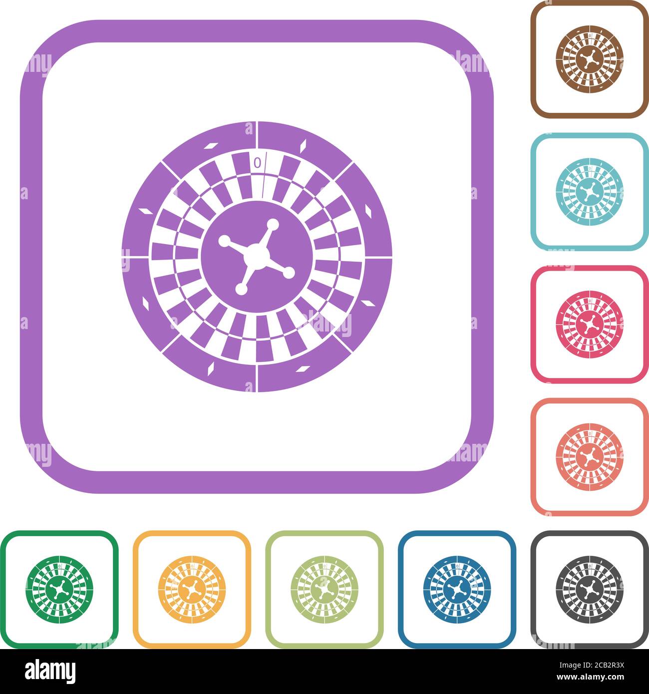 Roulette wheel simple icons in color rounded square frames on white ...
