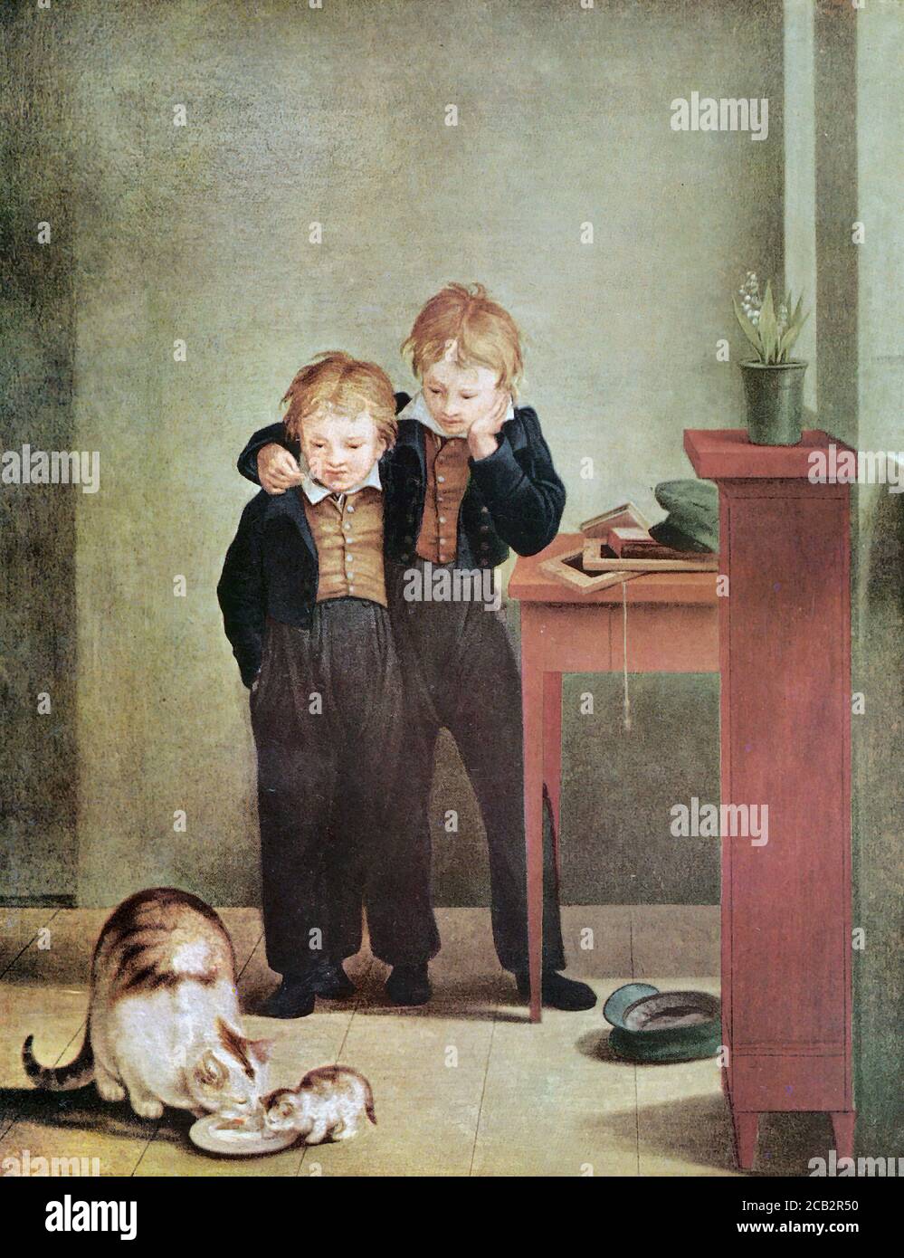 Kersting Georg Friedrich - Ernst and Richard Watching the Cats - German School - 19th  Century Stock Photo