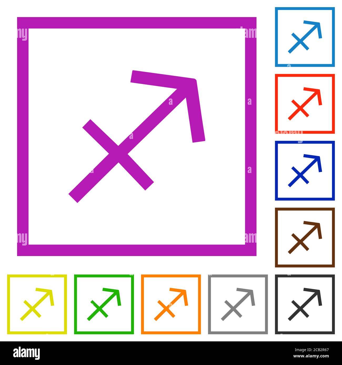 Sagittarius zodiac symbol flat color icons in square frames on white ...