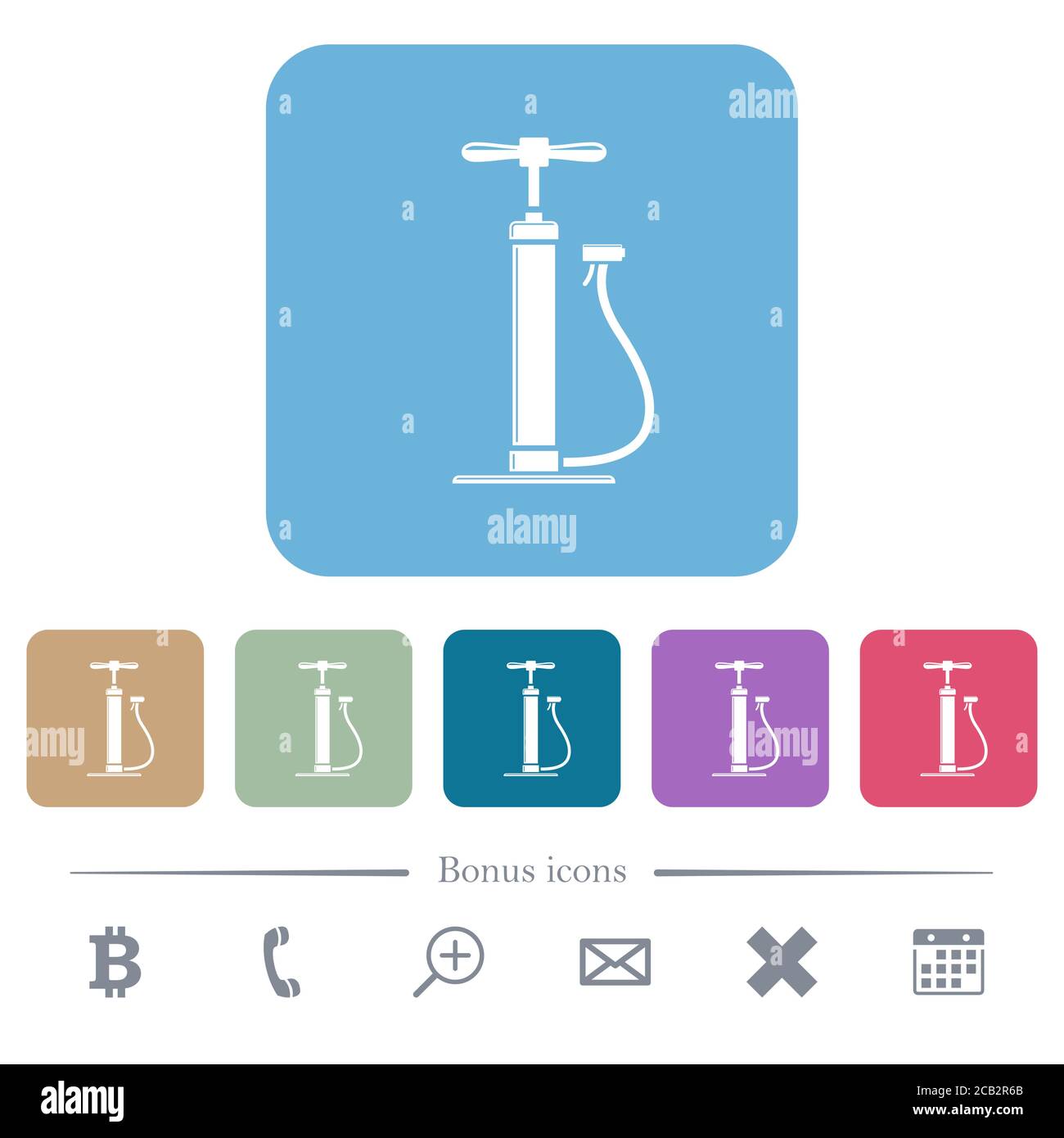 Air pump with gloss white flat icons on color rounded square ...