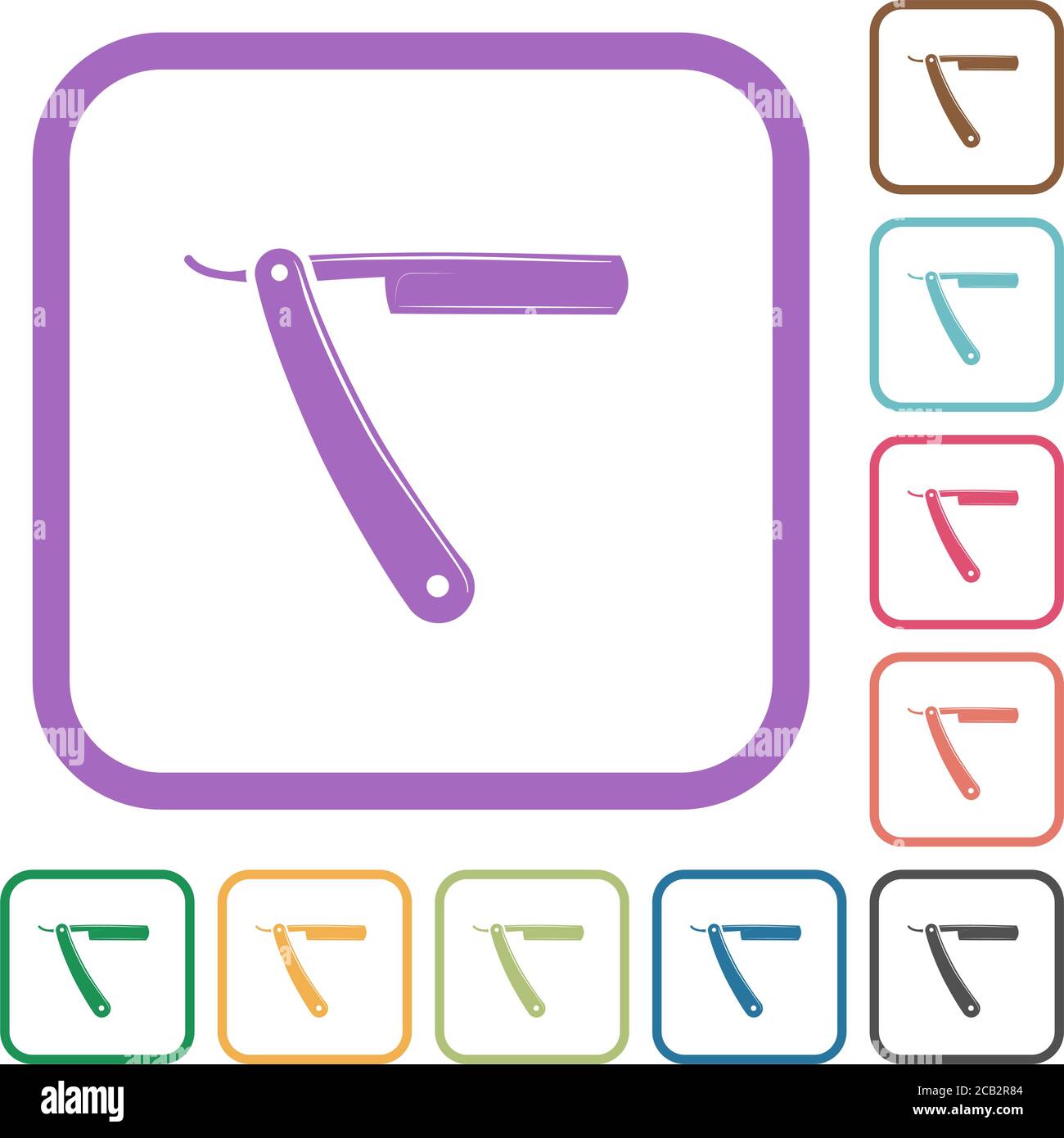 Straight razor simple icons in color rounded square frames on white ...