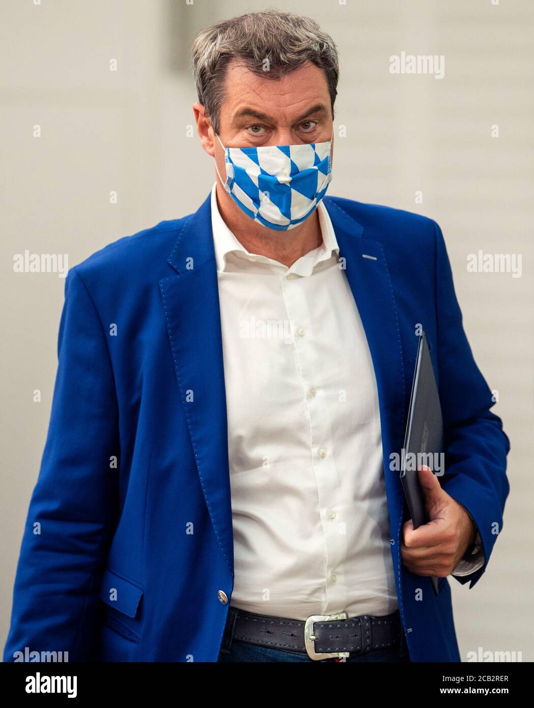 Bavarian State Prime Minister Markus Soeder leaves a news conference in Nuremberg, Germany, August 10, 2020. Nicolas Armer/Pool via Reuters Stock Photo