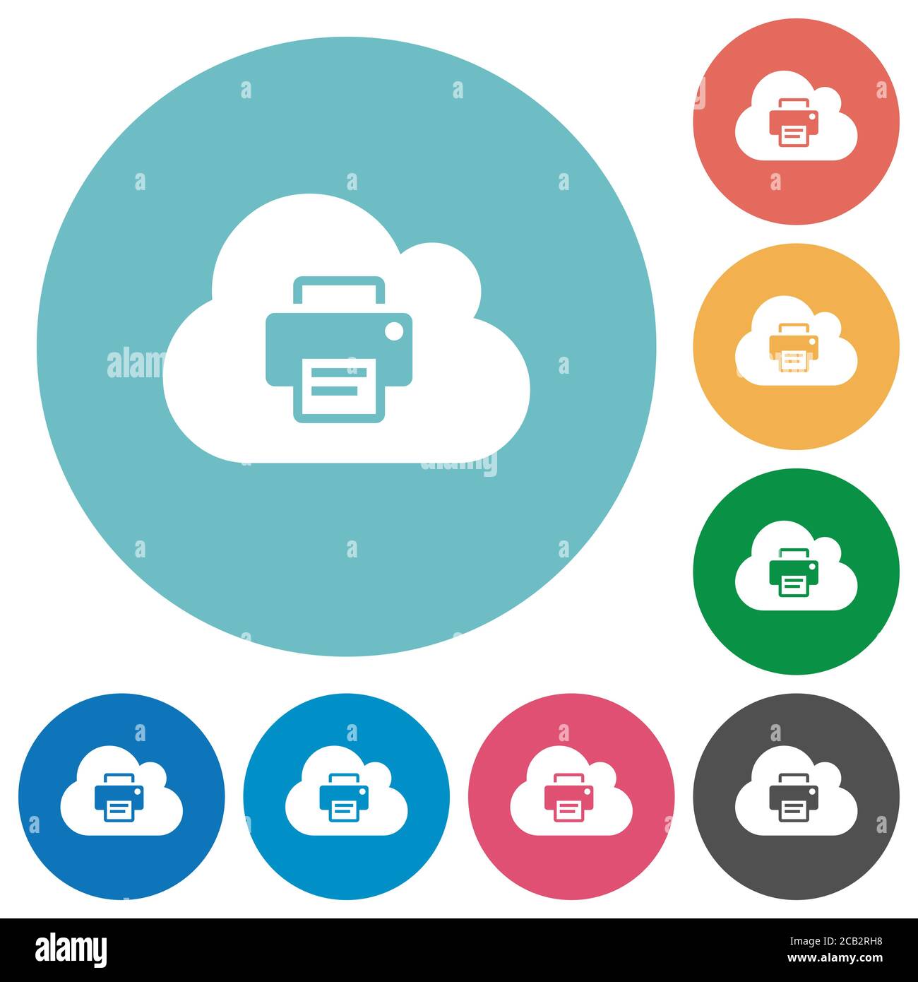 Cloud printing flat white icons on round color backgrounds Stock Vector ...
