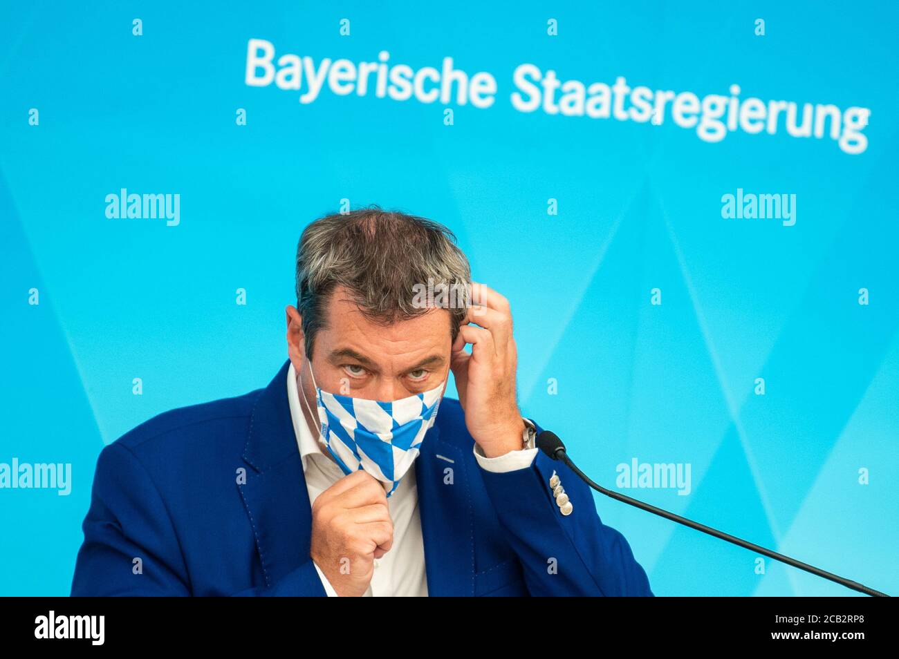Bavarian State Prime Minister Markus Soeder attends a news conference in Nuremberg, Germany, August 10, 2020. Nicolas Armer/Pool via Reuters Stock Photo