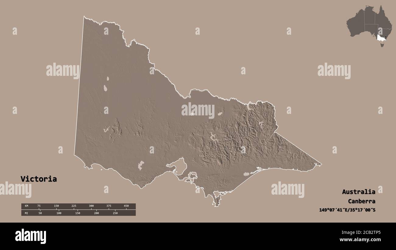 Shape of Victoria, state of Australia, with its capital isolated on ...