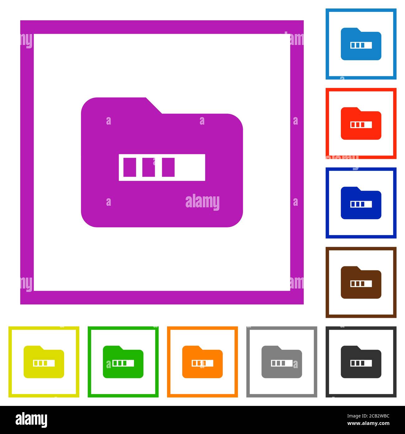 Processing folder flat color icons in square frames on white background Stock Vector