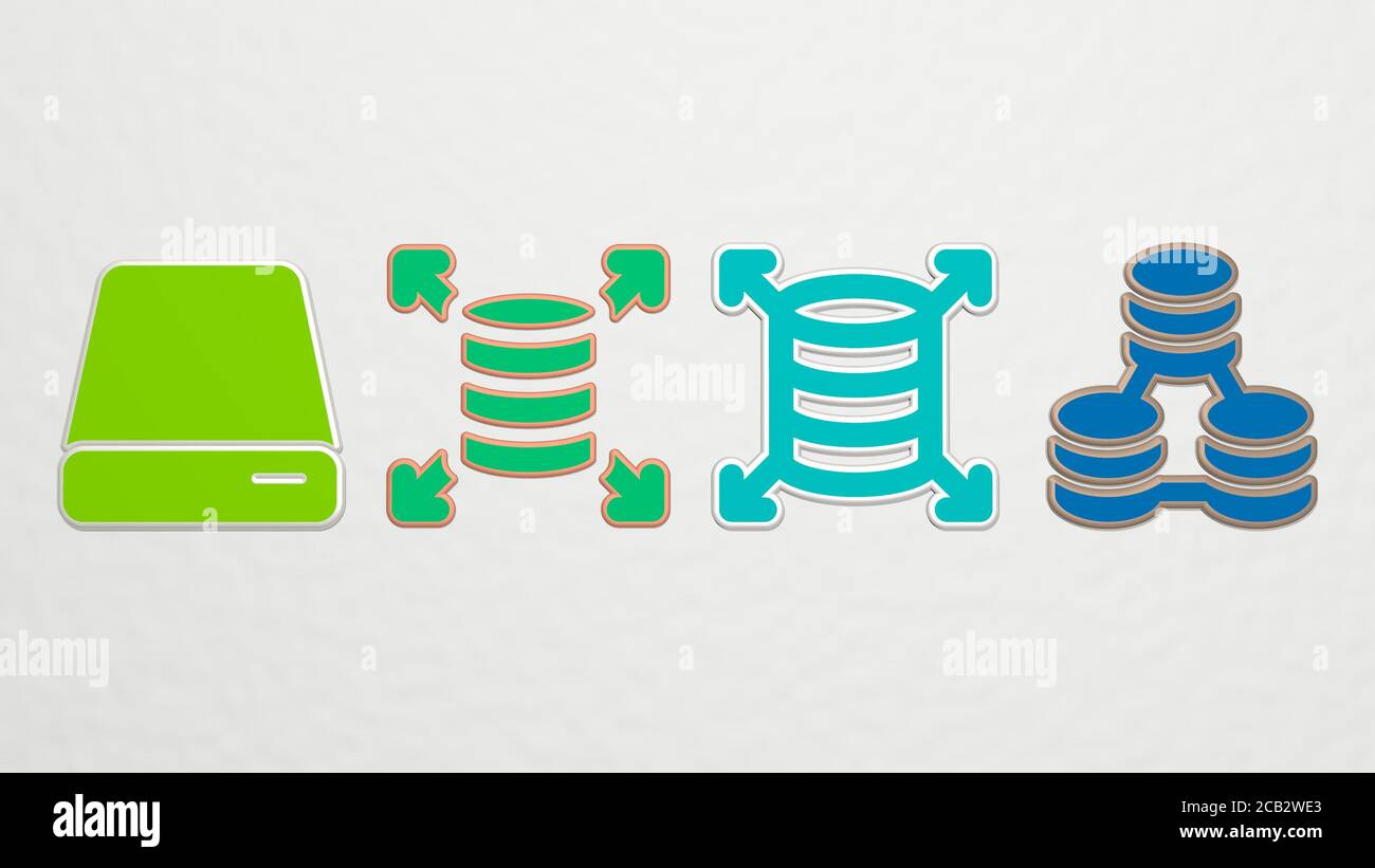 hard disc 4 icons set. 3D illustration Stock Photo - Alamy