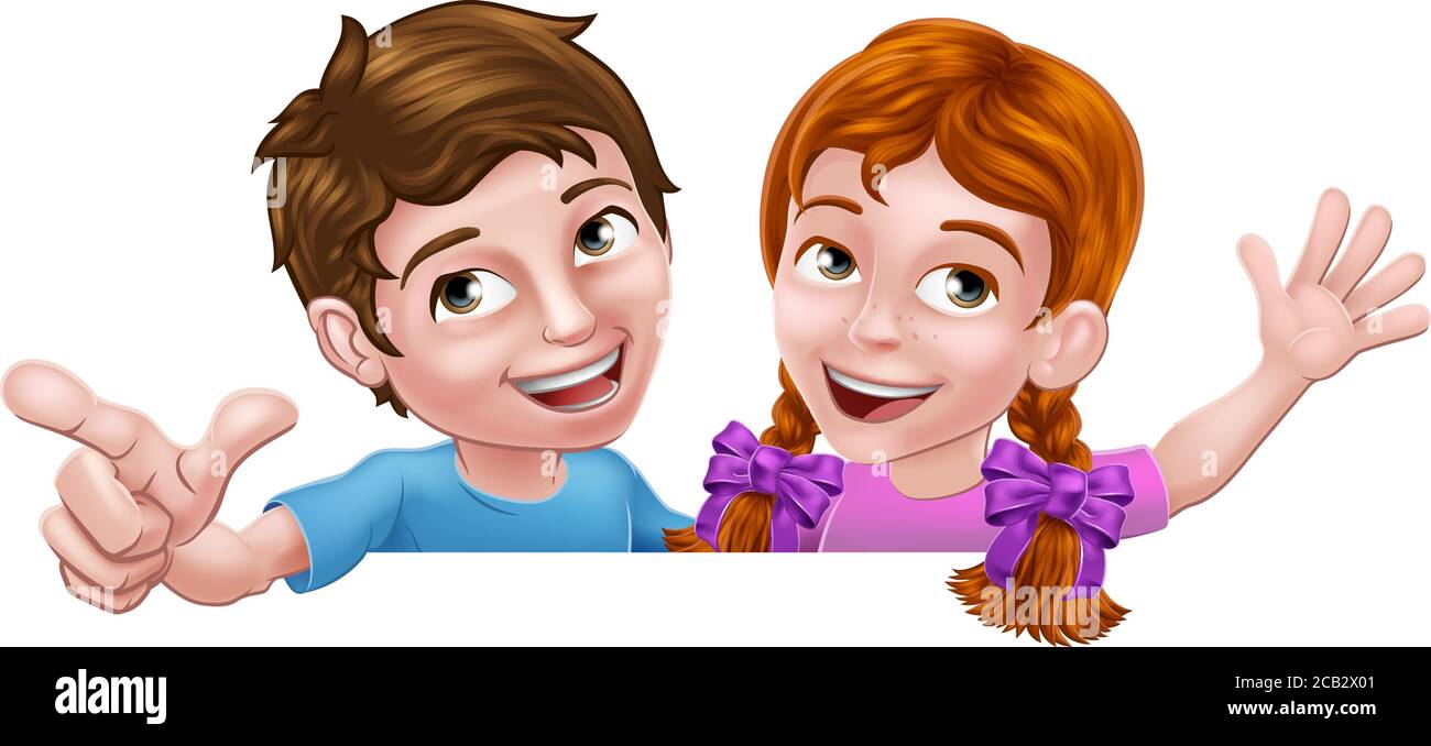 Girl and Boy Cartoon Children Kids Sign Stock Vector