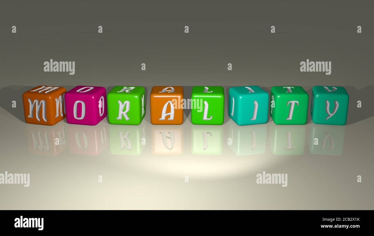 MORALITY combined by dice letters and color crossing for the related meanings of the concept. ethics and business. 3D illustration Stock Photo