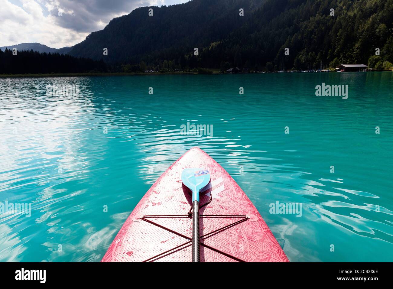 Top of pink SUP Stand Up Paddle Board on Weissensee Lake, Austria Stock  Photo - Alamy