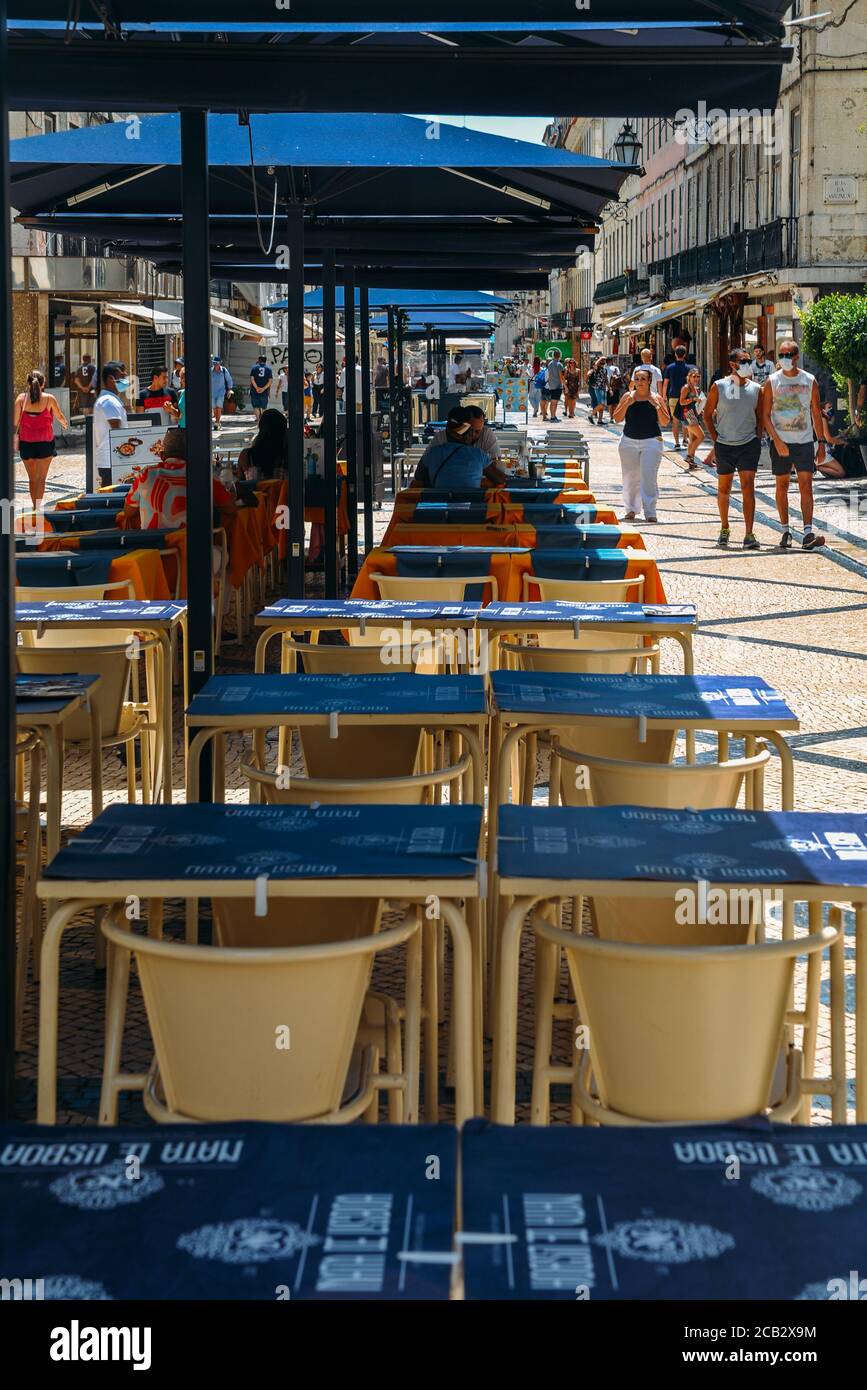 Deserted streets in Baixa, Lisbon, Portugal during summer 2020 Stock Photo