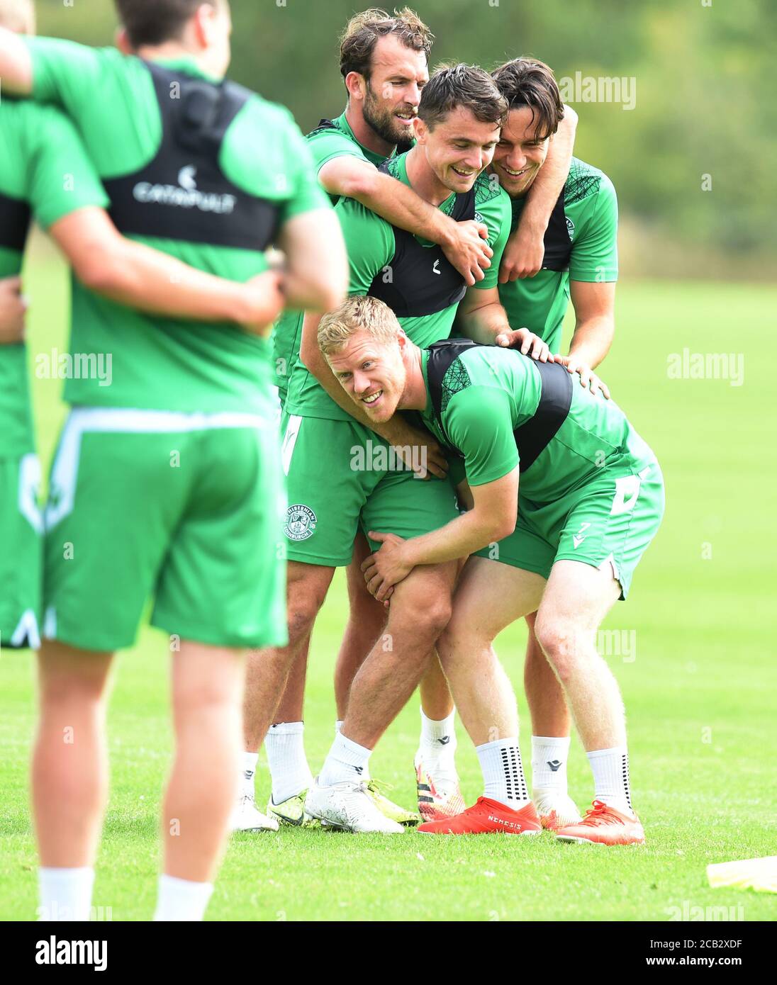 Tranent, Ormiston, East Lothian.Scotland. UK 10th Aug 20. Hibernian Daryl Horgan (bottom ) Training Session with Stephen McGinn (The ex St Mirren player on the look out for new club ) Credit: eric mccowat/Alamy Live News Stock Photo