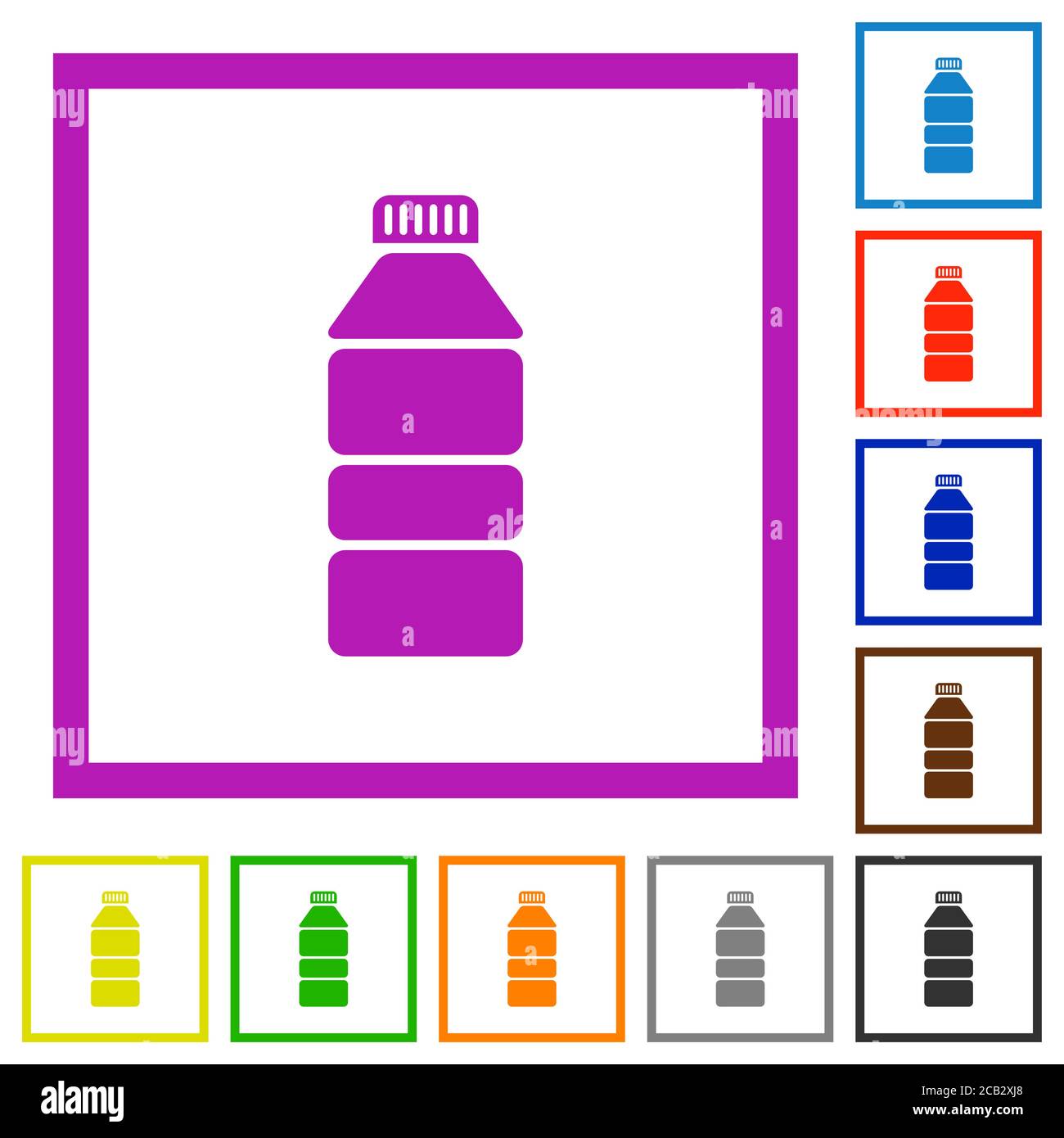 Water bottle flat color icons in square frames on white background ...