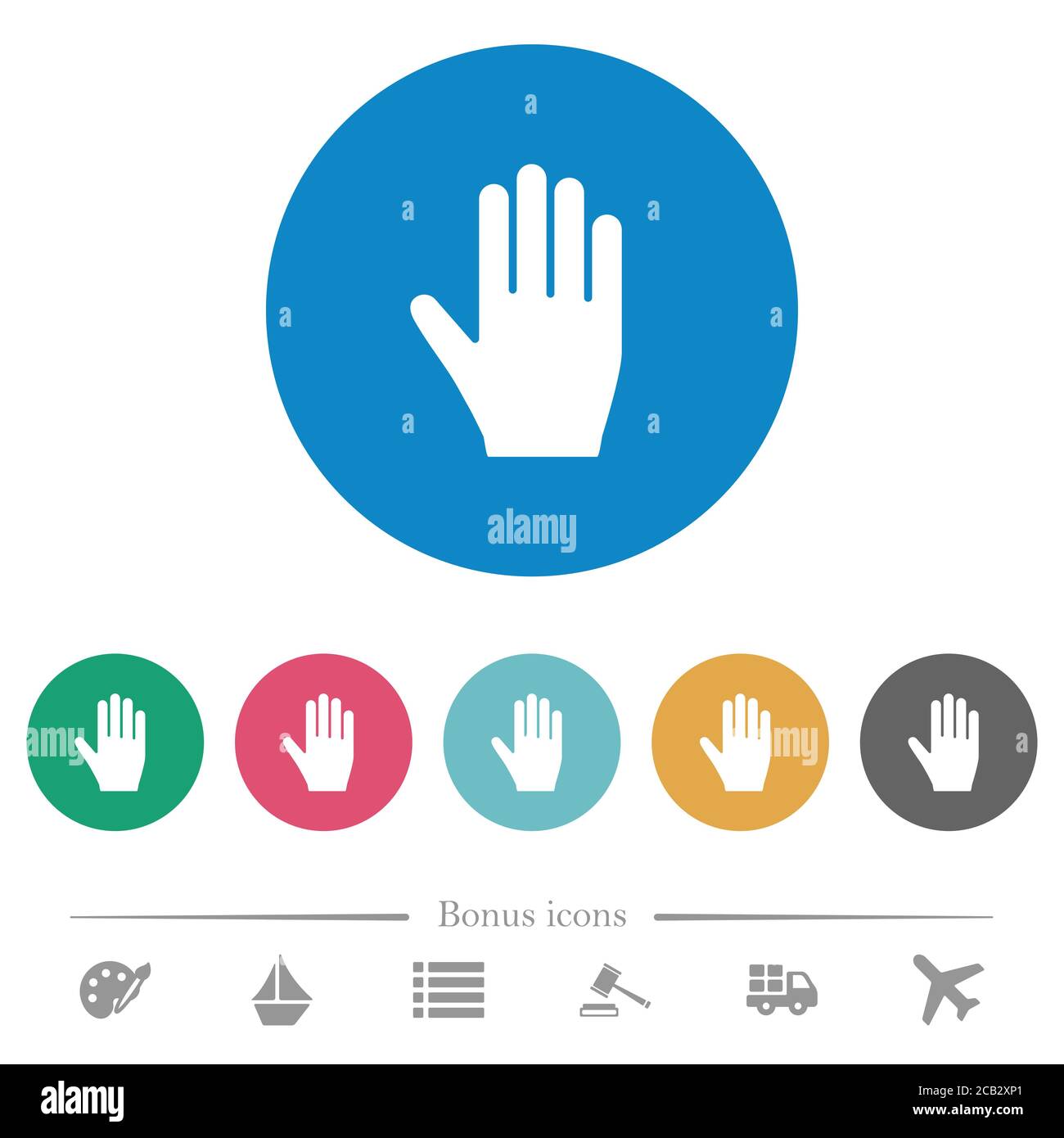 Right hand flat white icons on round color backgrounds. 6 bonus icons ...