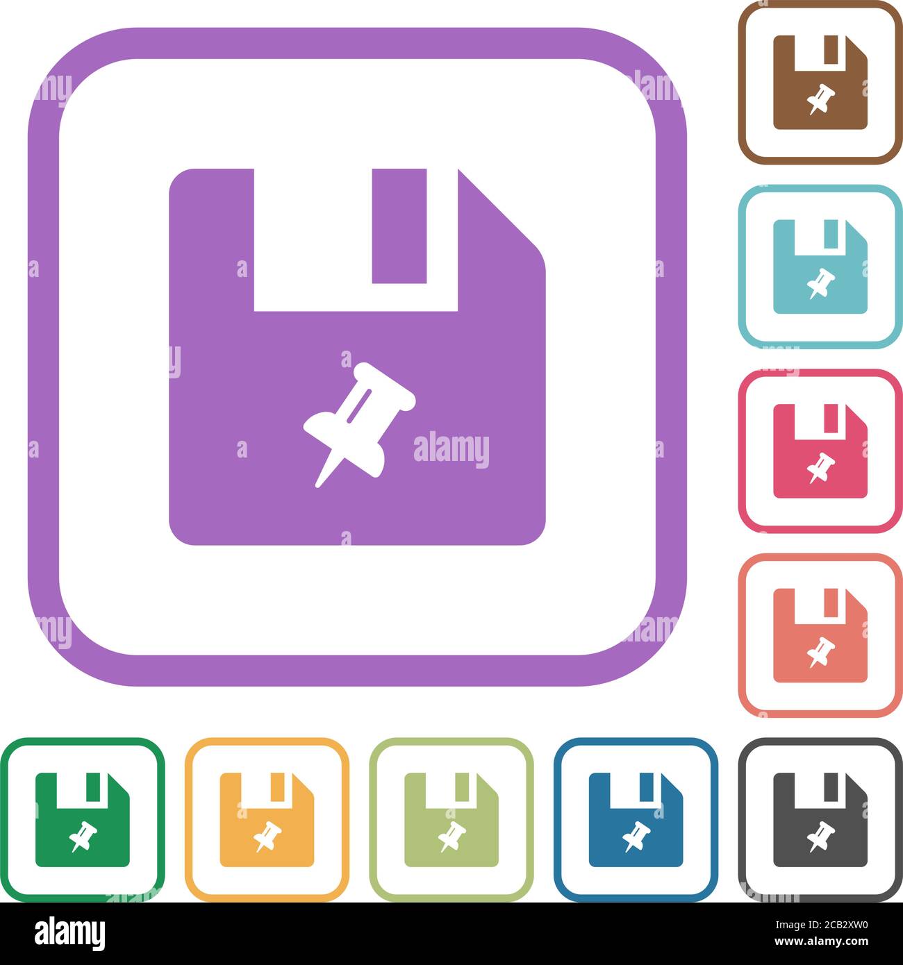 Pin file simple icons in color rounded square frames on white ...