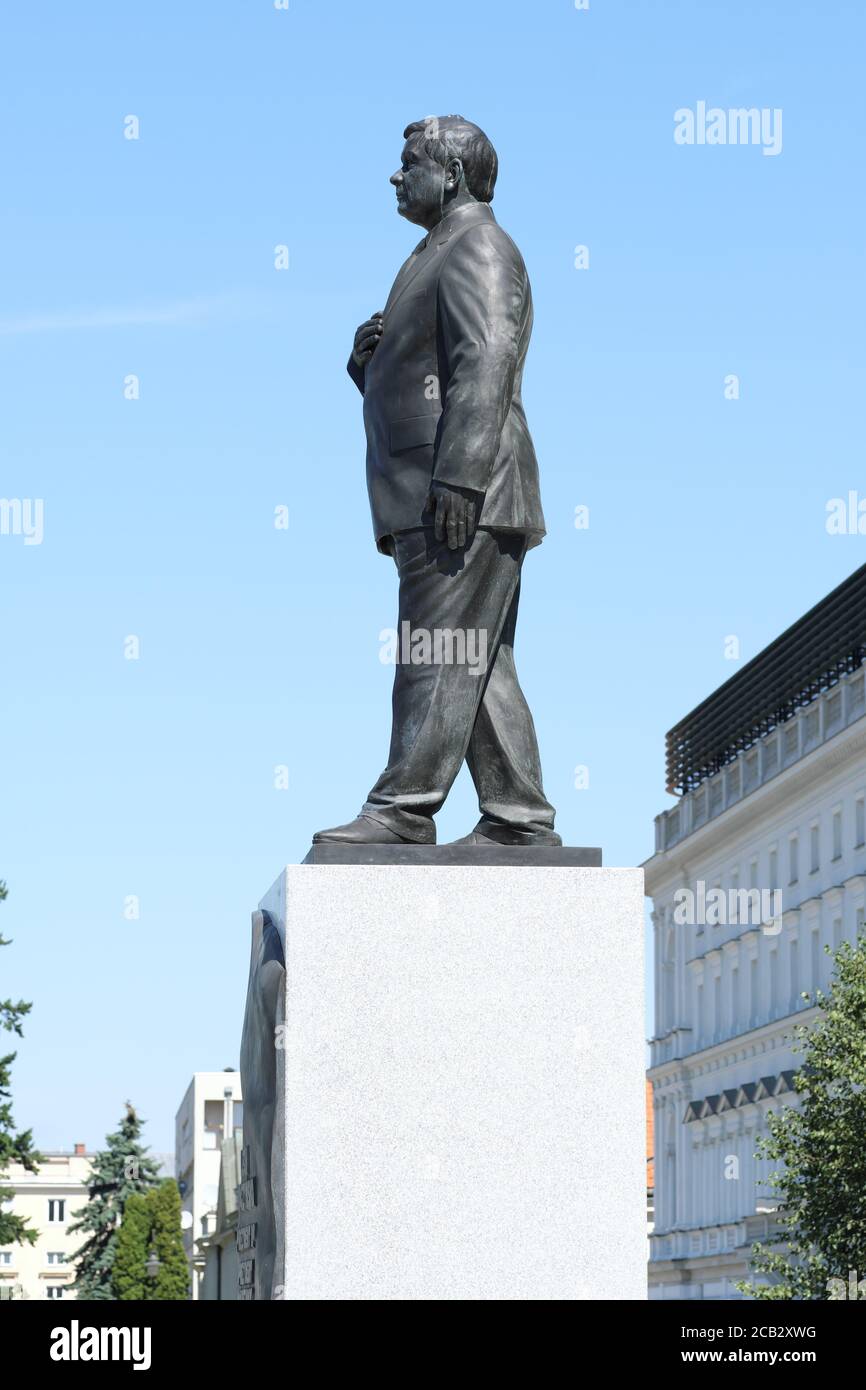 Warsaw Poland statue of President Lech Kaczynski in Pilsudki Square - killed in the Smolensk air crash in 2010 Stock Photo