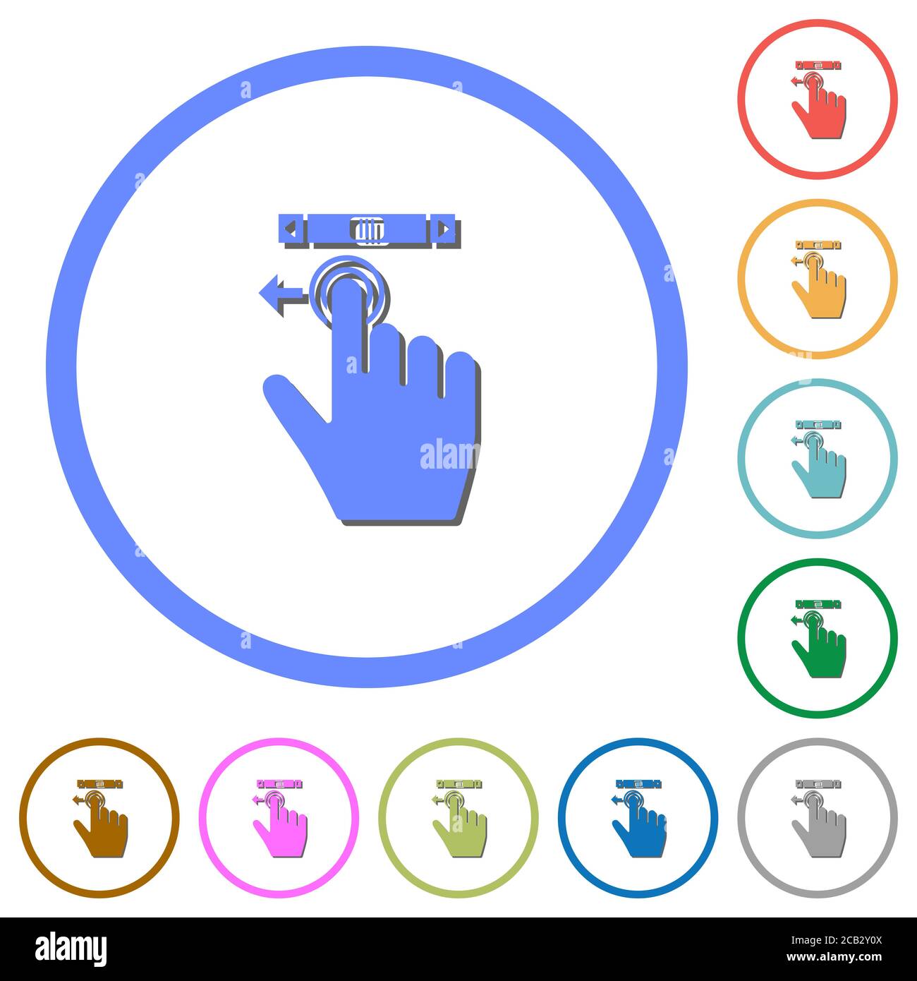 right handed scroll left gesture flat color vector icons with shadows ...