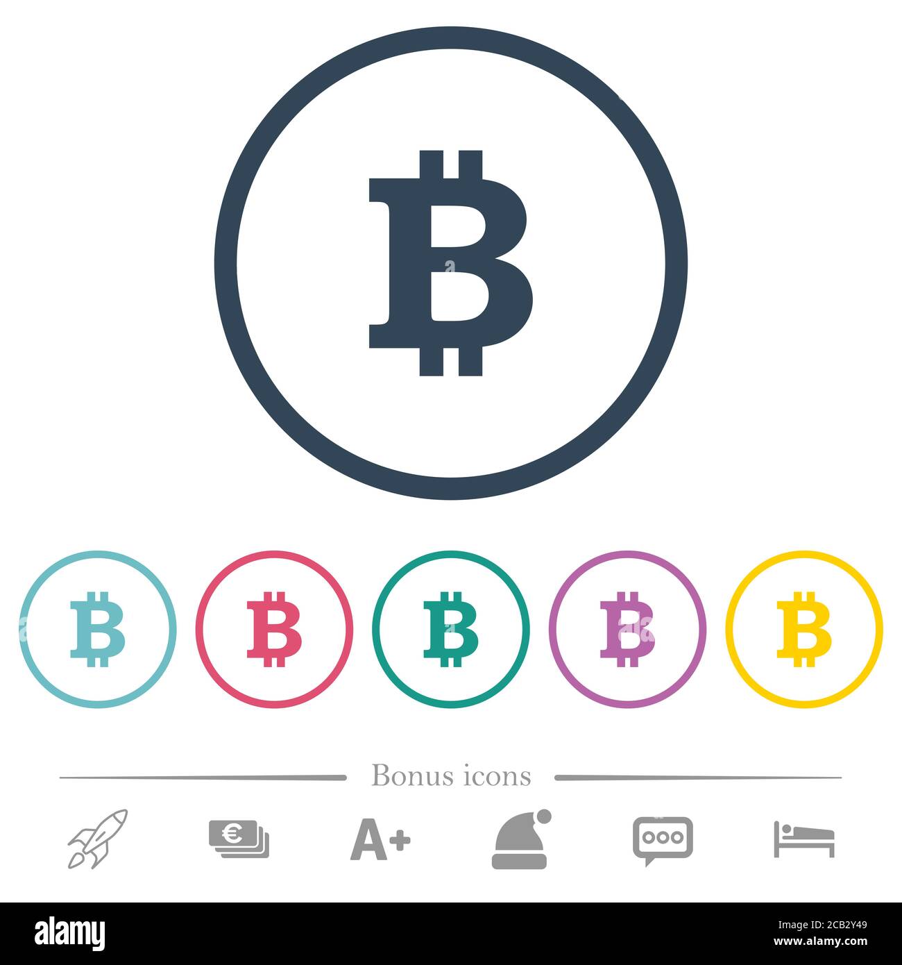 Bitcoin sign flat color icons in round outlines. 6 bonus icons included ...