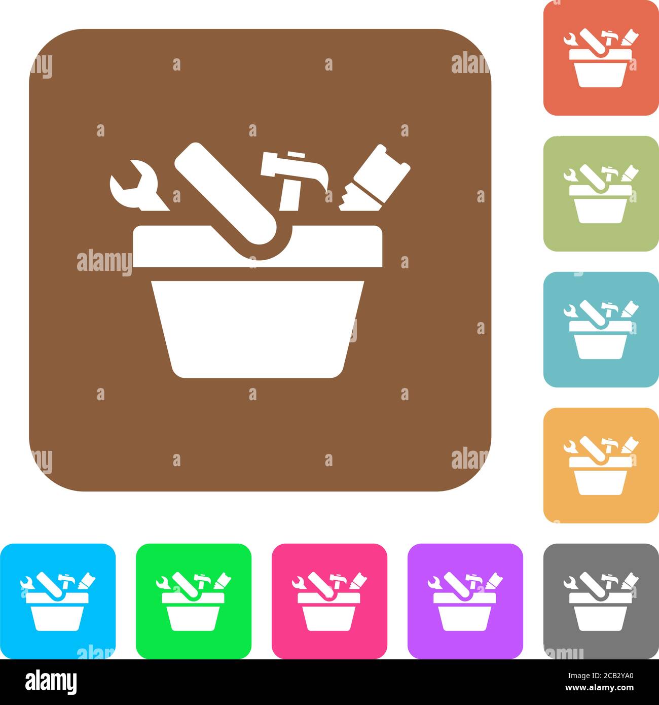 Toolbox flat icons on rounded square vivid color backgrounds Stock ...