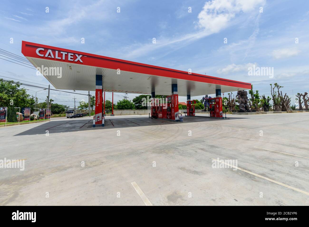 NakhonPathom , Thailand -  6  August, 2020 : New Caltex petrol station in NakhonPathom KM.14 Stock Photo