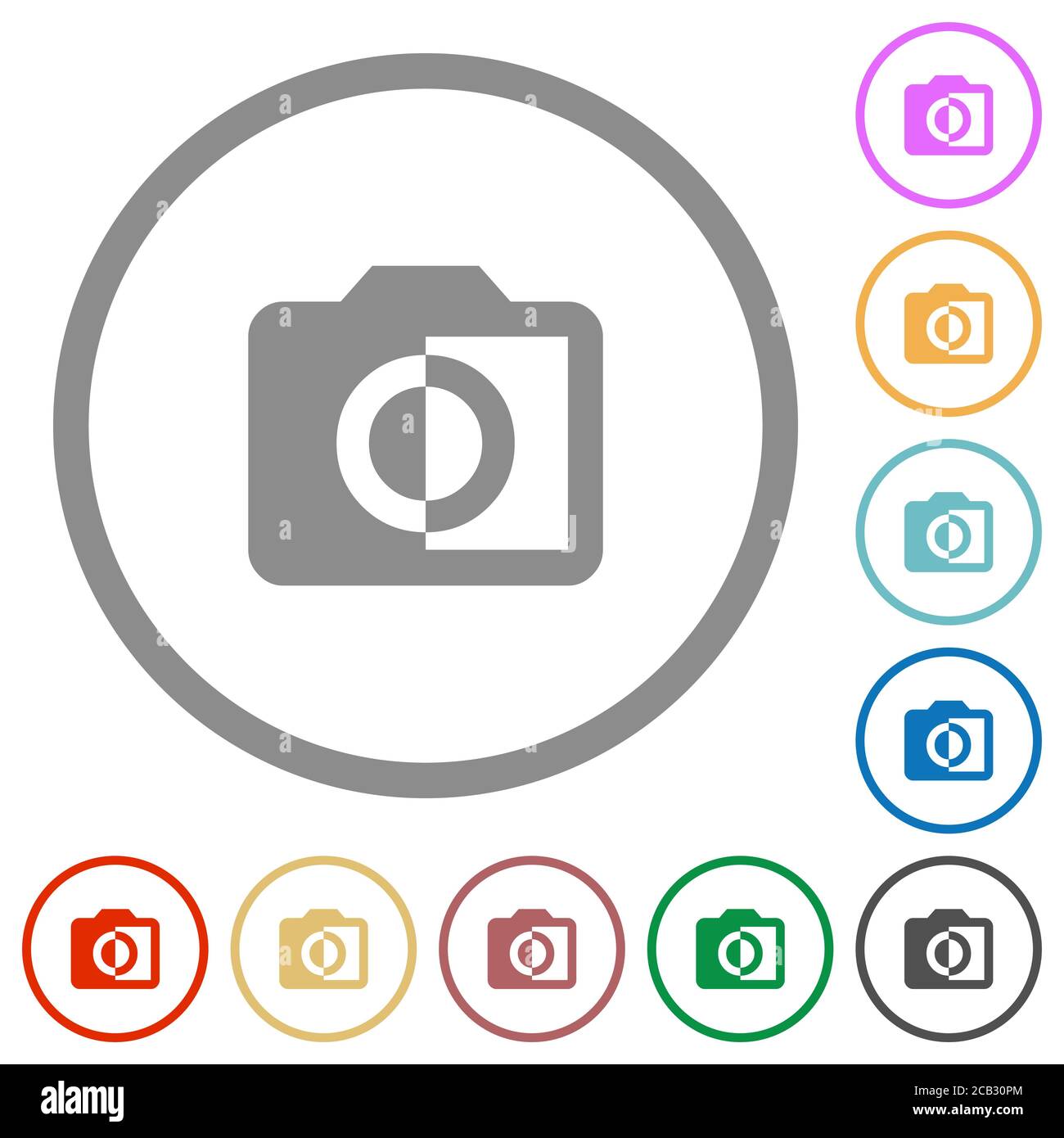 Monochrome photos flat color icons in round outlines on white ...