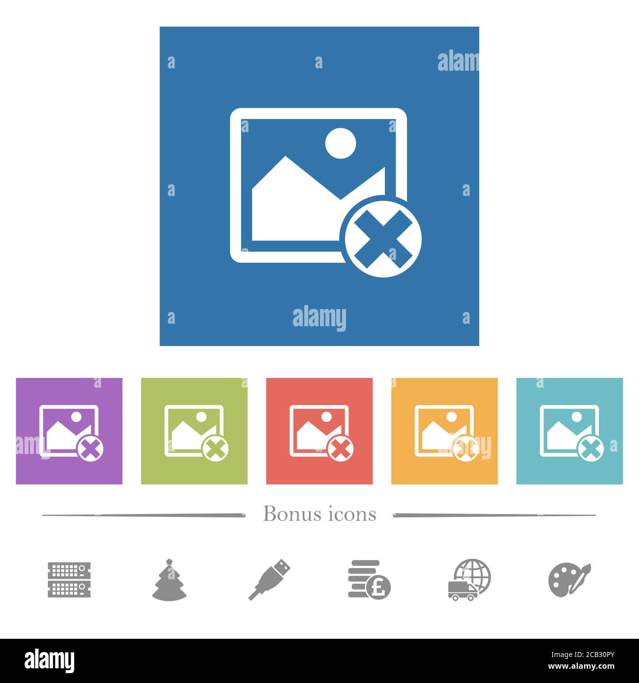 Cancel image operations flat white icons in square backgrounds. 6 bonus ...