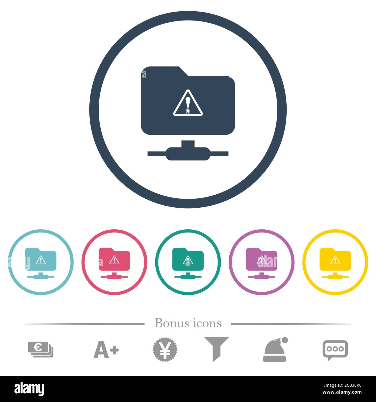 FTP warning flat color icons in round outlines. 6 bonus icons included ...
