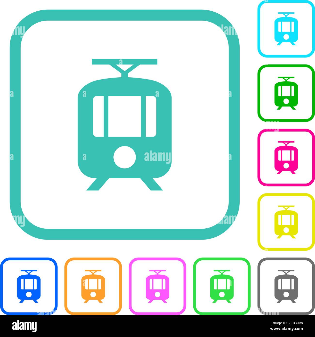 Tram vivid colored flat icons in curved borders on white background Stock Vector